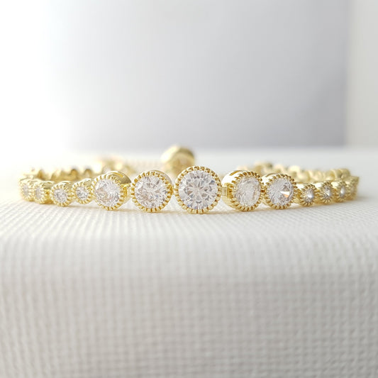 Round Crystal Gold Tennis Bracelet for Weddings-Zara