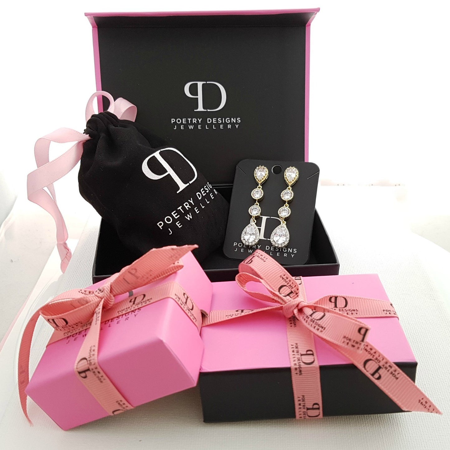 Diamante Earrings are packed in Poetry Designs Packaging