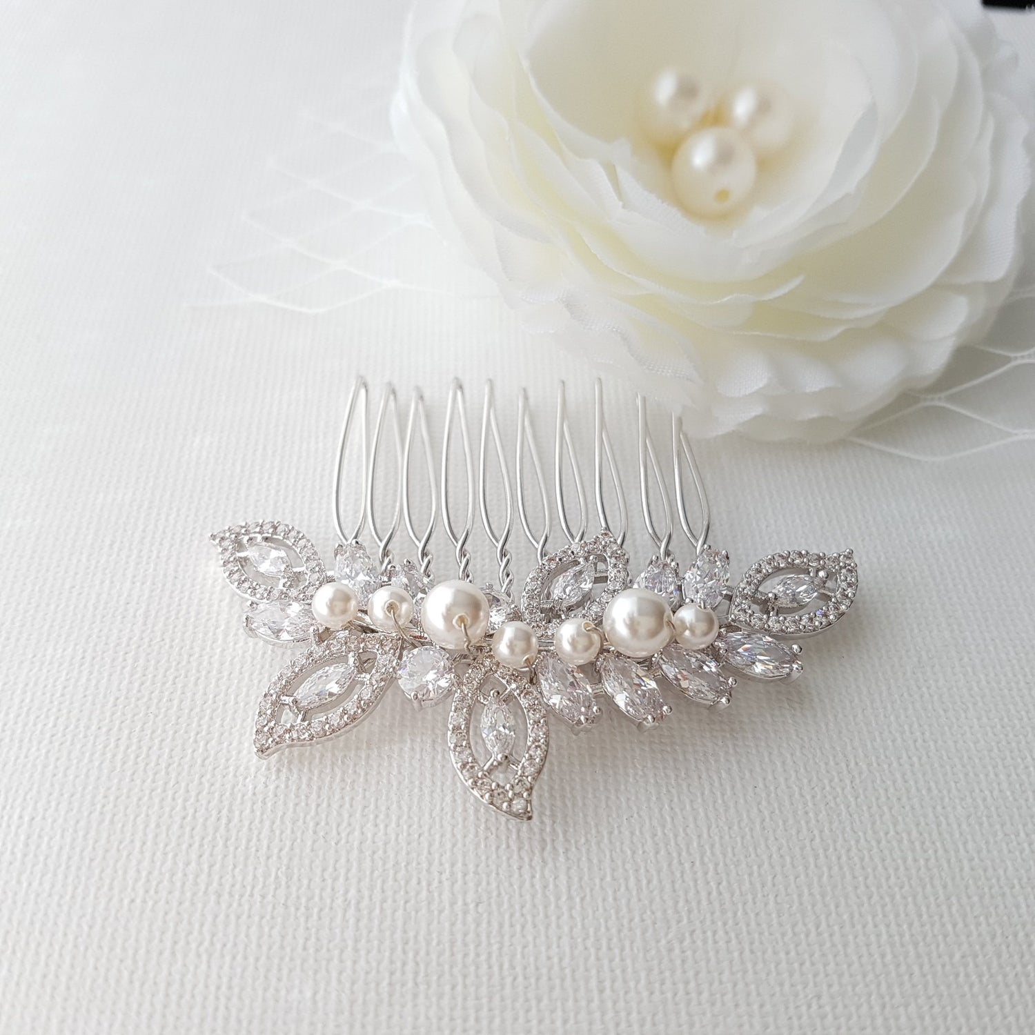 Leaf Bridal Hair Comb With Pearls– Kerry - PoetryDesigns