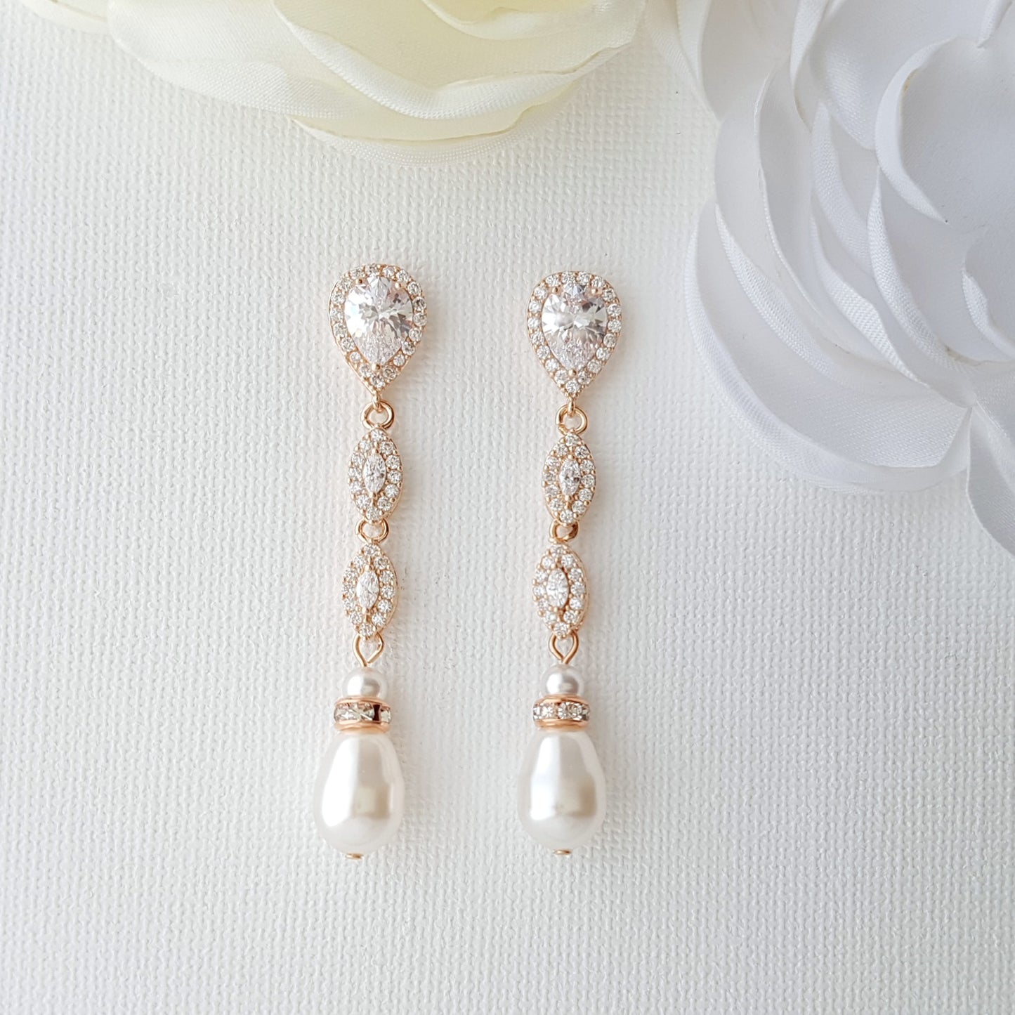 Slim Gold and Pearl Drop Earrings-Abby