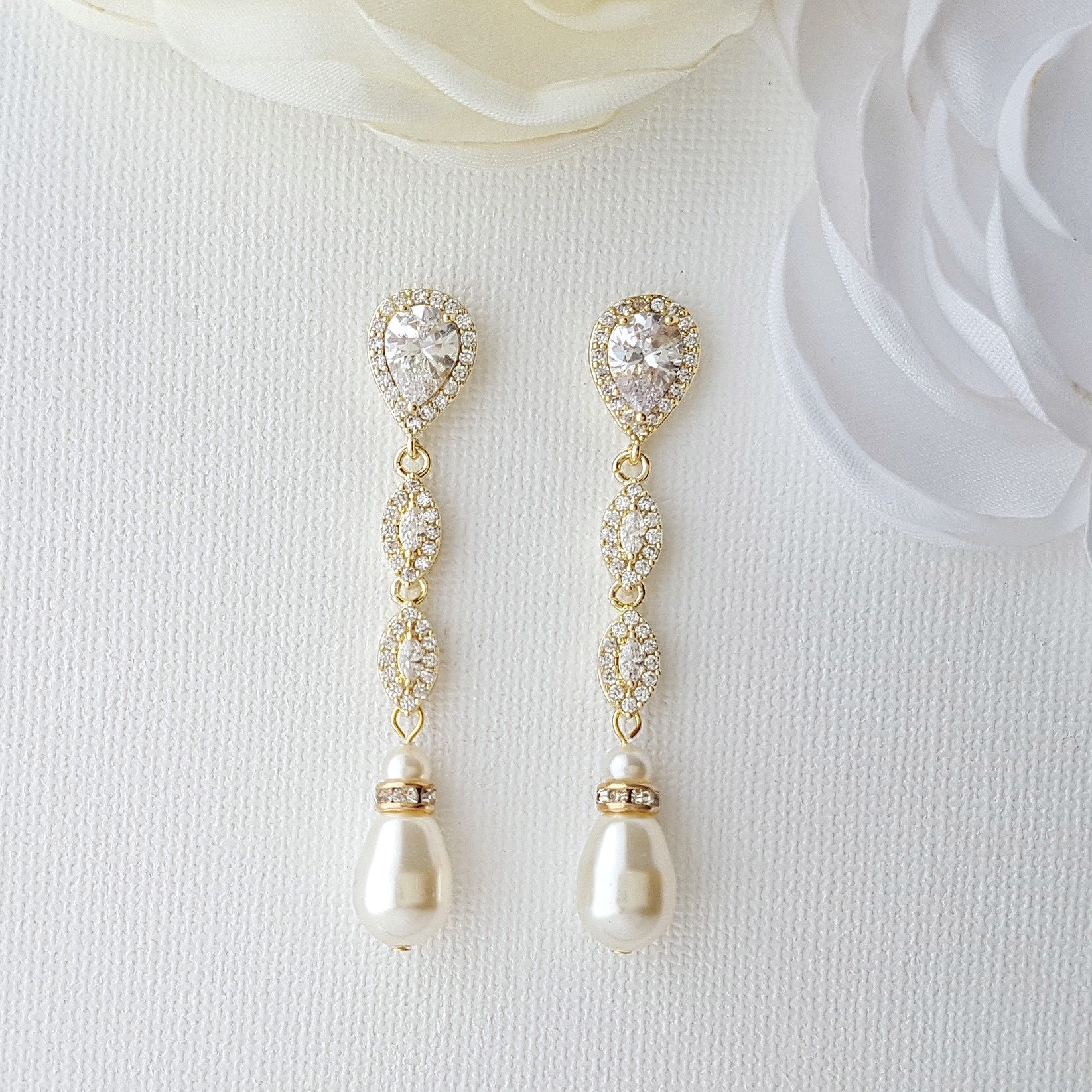 Rose Gold Pearl Earrings-Abby - PoetryDesigns