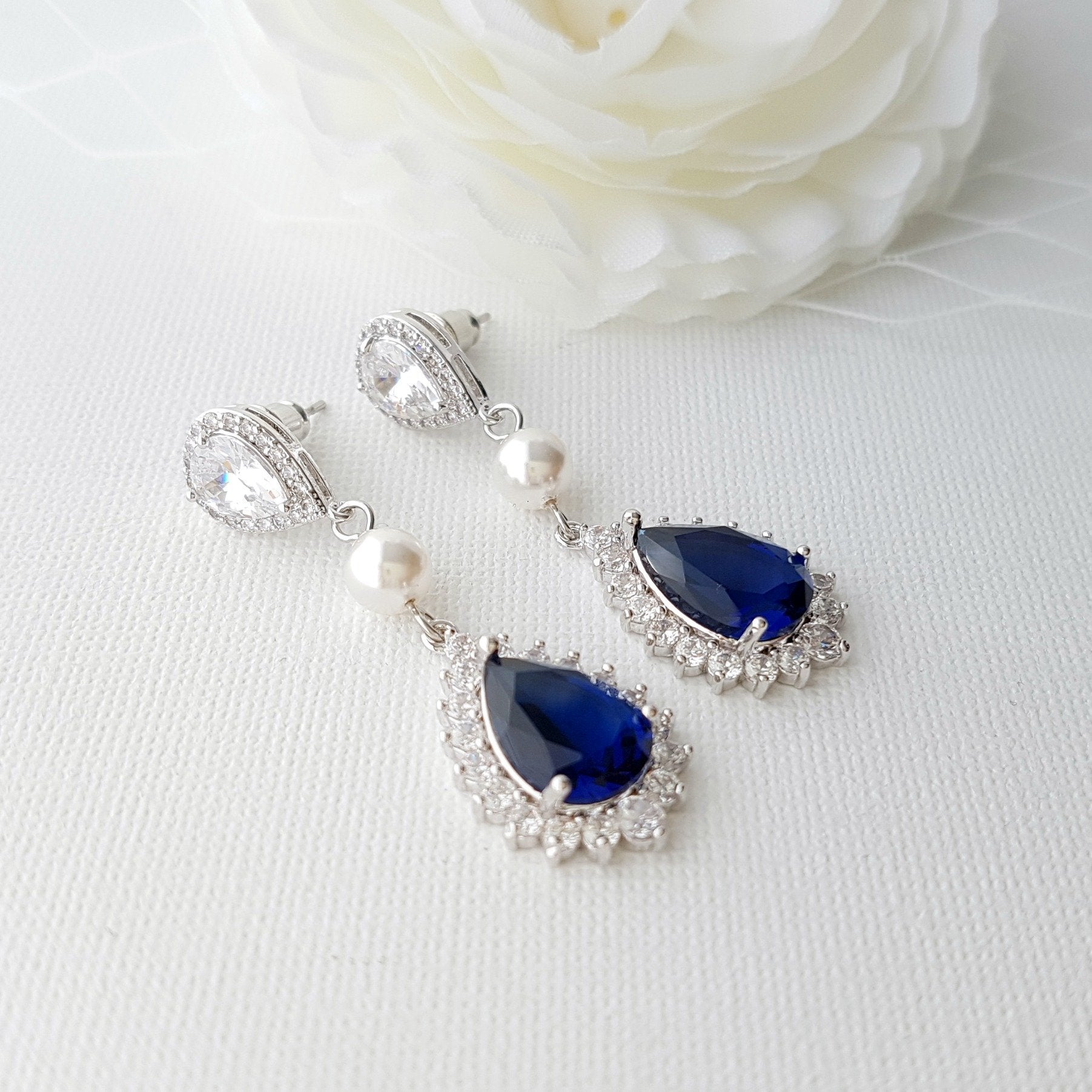 Sapphire Blue Drop Earrings Rose Gold Aoi