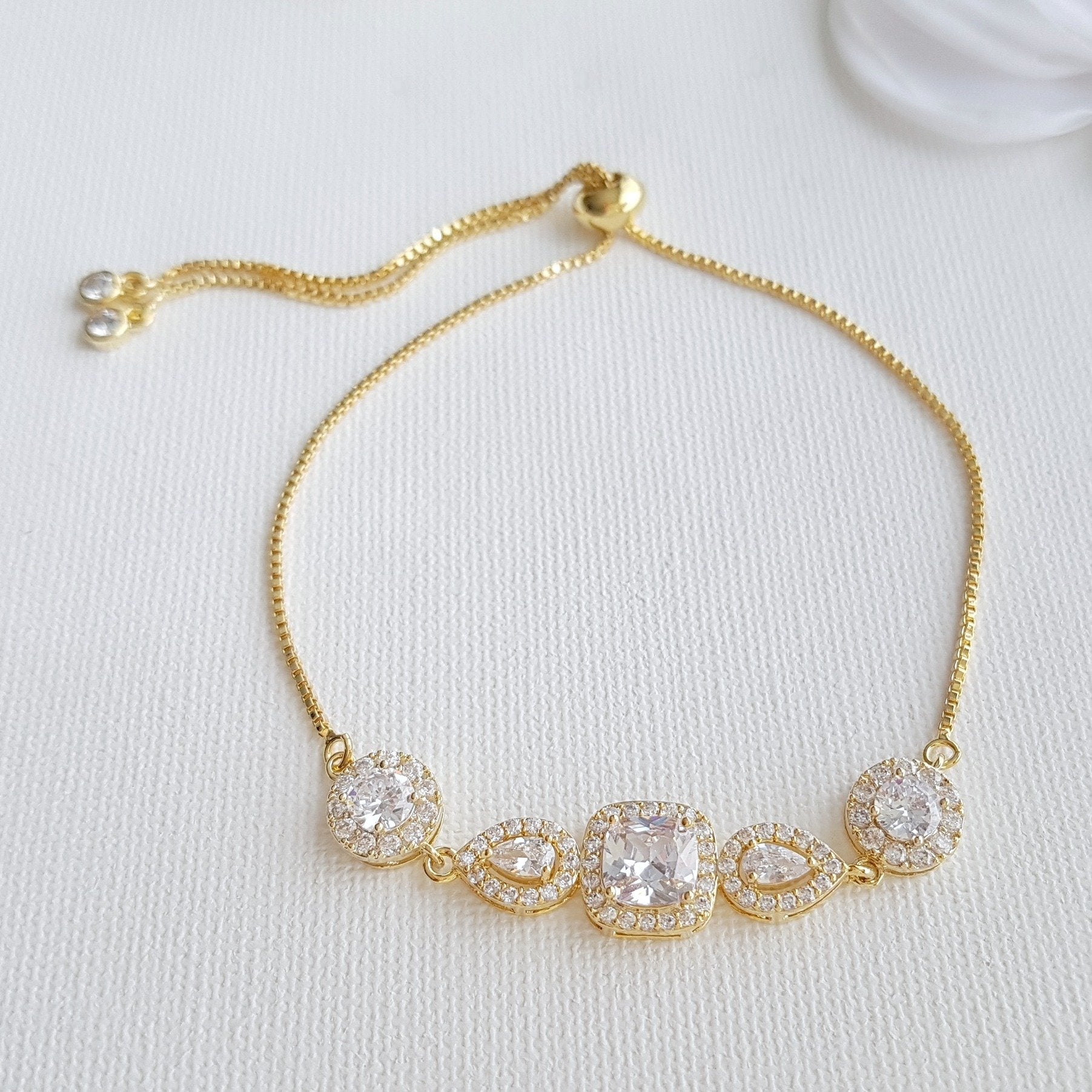 Gold & Crystal Bridal Bracelet- Gianna - PoetryDesigns