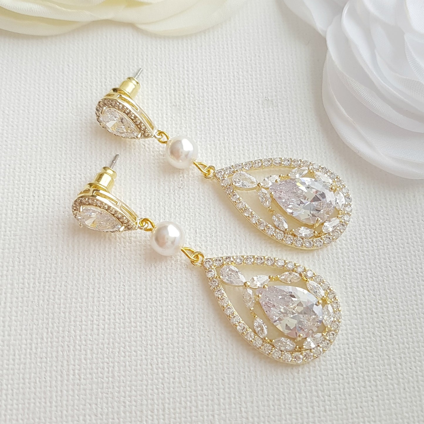 Boucles d'oreilles en cristal CZ en or rose pour mariages et mariées-Esther