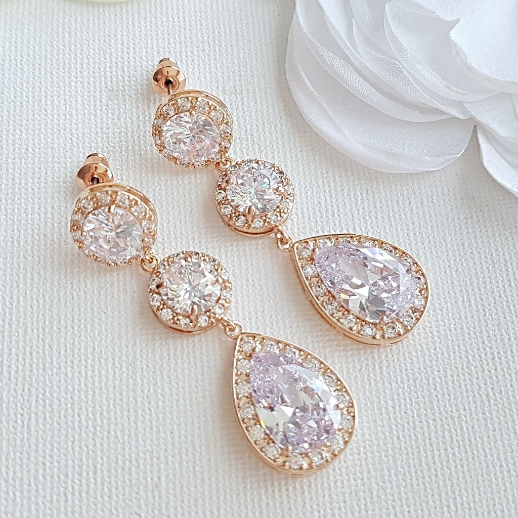 Rose gold cubic zirconia drop earrings