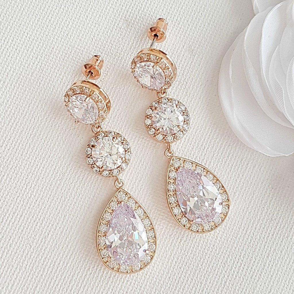 rose gold cubic zirconia wedding earrings 