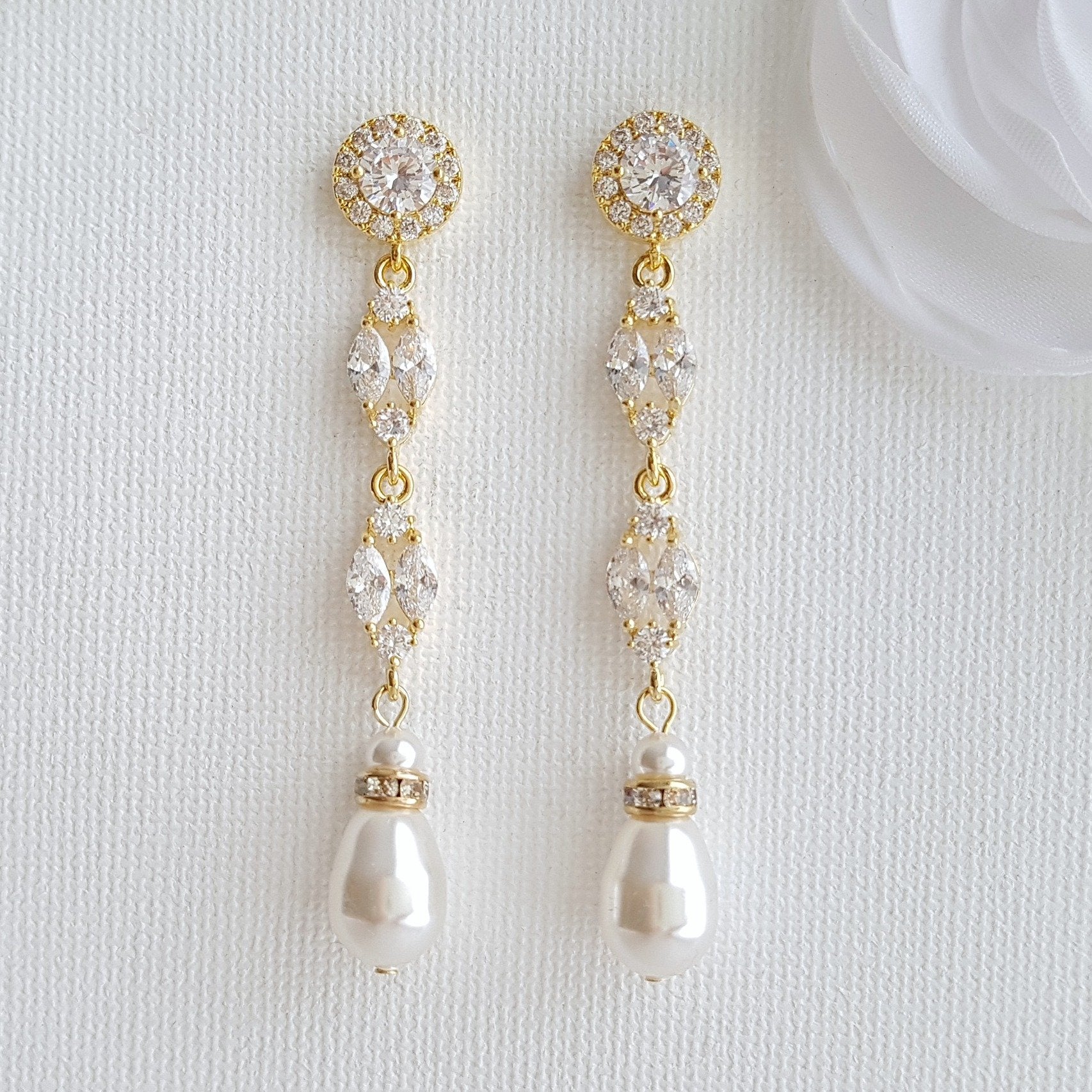 14K Gold Plated Long Pearl Drop Earrings- Poetry Designs