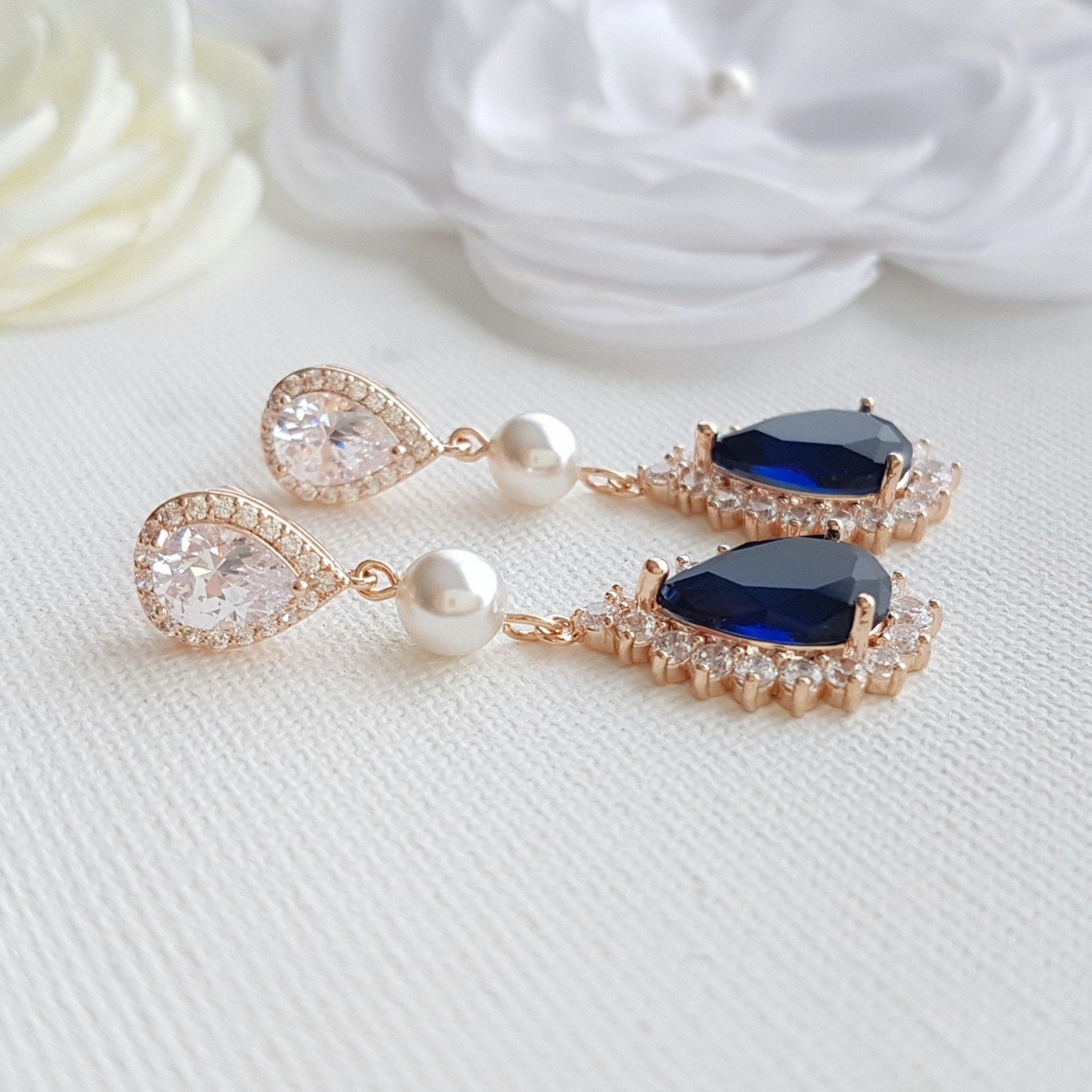 Sapphire earrings. bridal earrings. Prom outlets earrings. Blue white earrings. Bridal earrings Gift. Something blue earrings. Royal blue earrings.