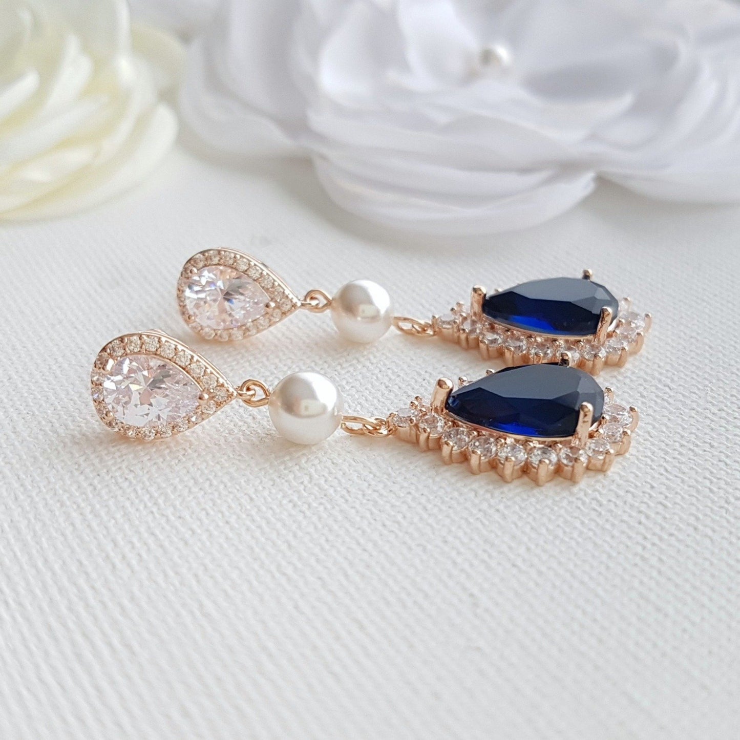 Rose gold Blue Bridal Earrings- Poetry Designs