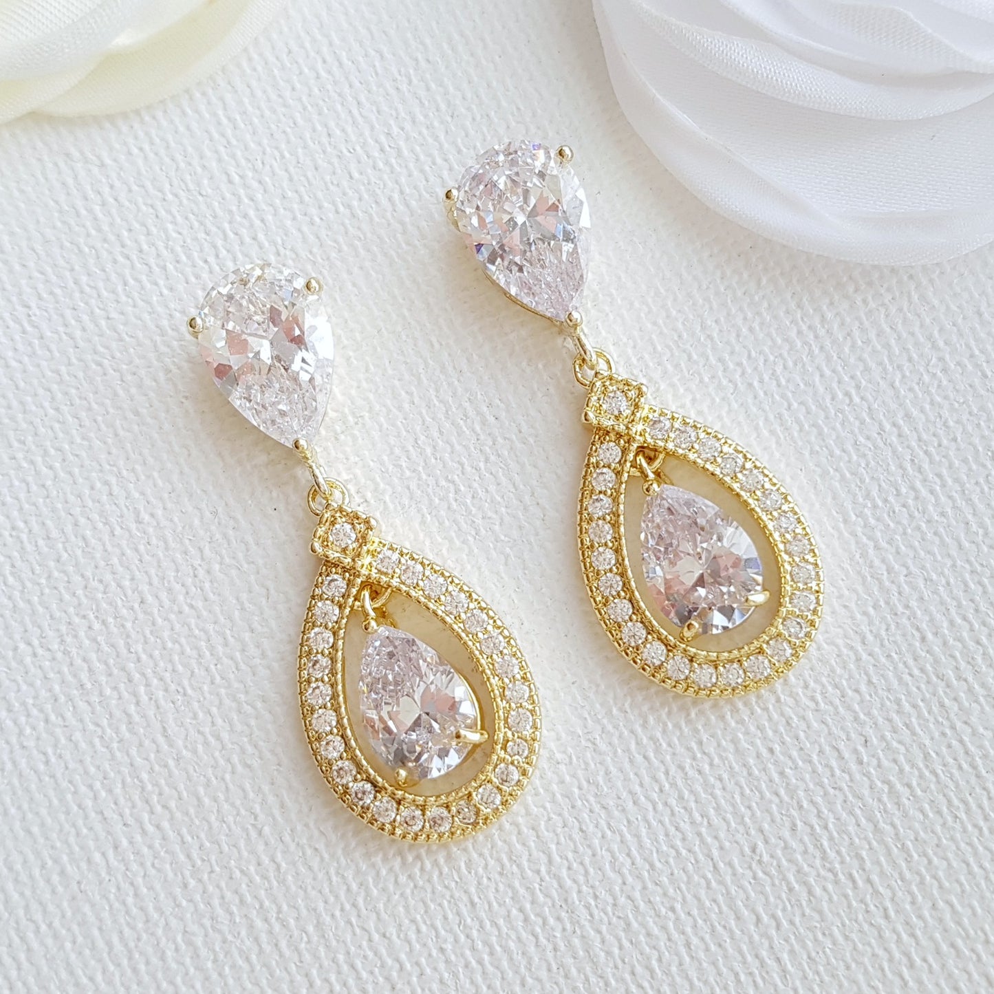 Gold Crystal Drop Earrings Weddings- Sarah
