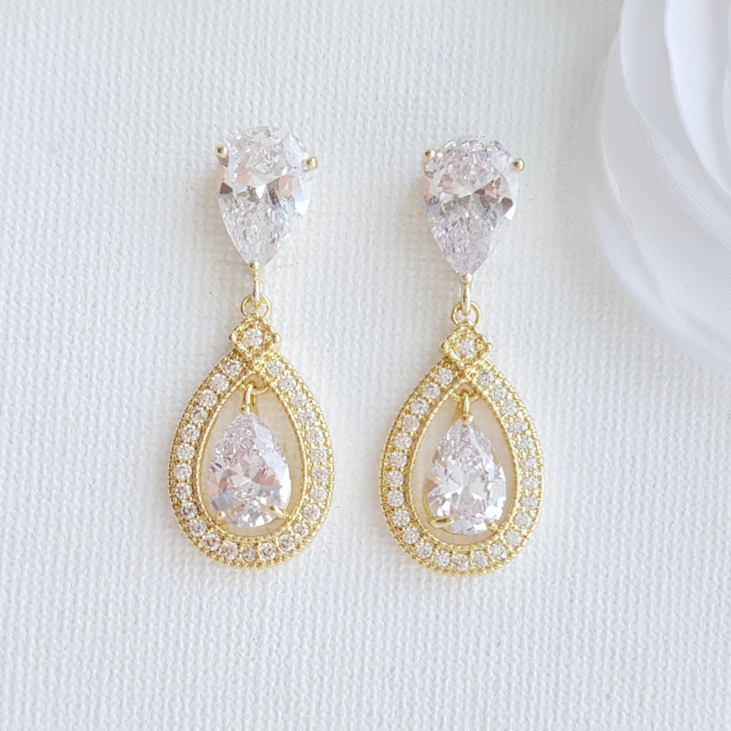 Silver Crystal Drop Bridal Earrings- Sarah