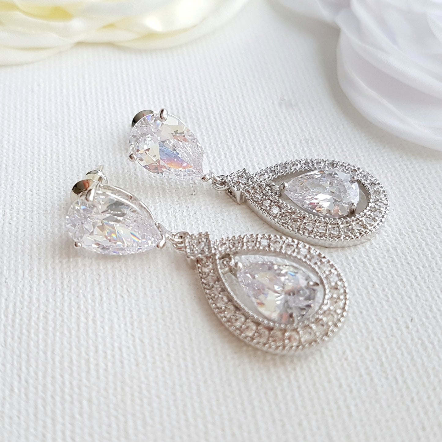 Rose Gold Crystal Drop Earrings- Sarah