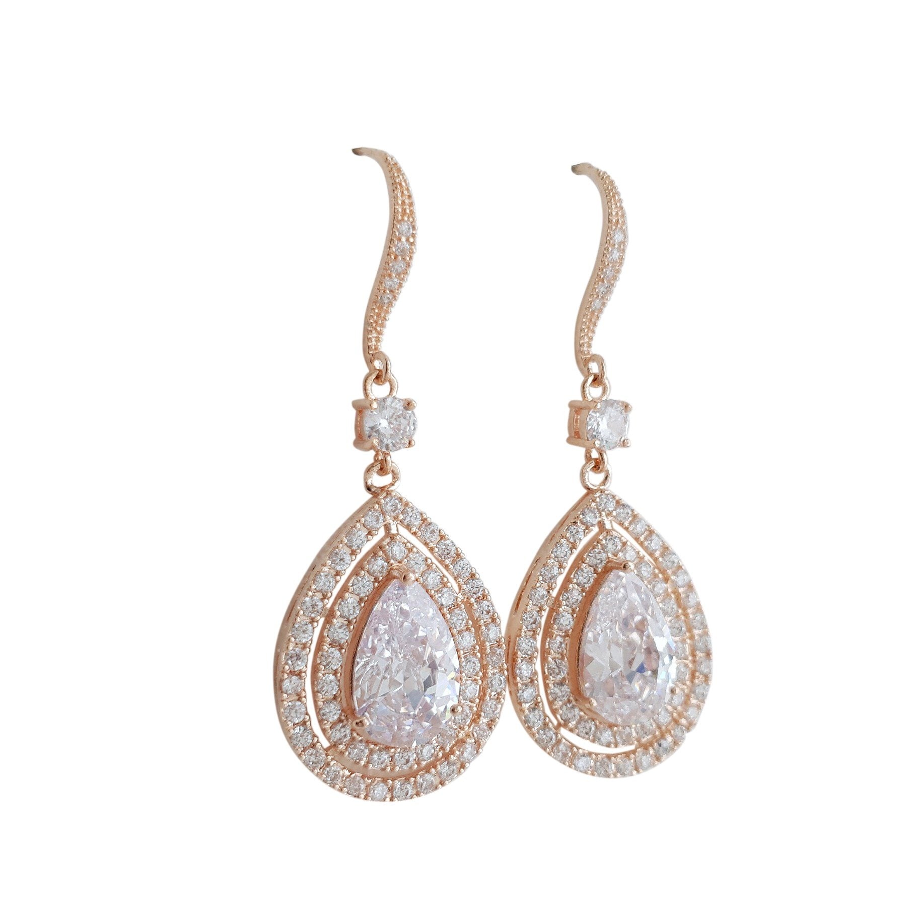 Silver Ear Hook Dangle Earrings for Weddings in CZ Crystal-Joni - PoetryDesigns
