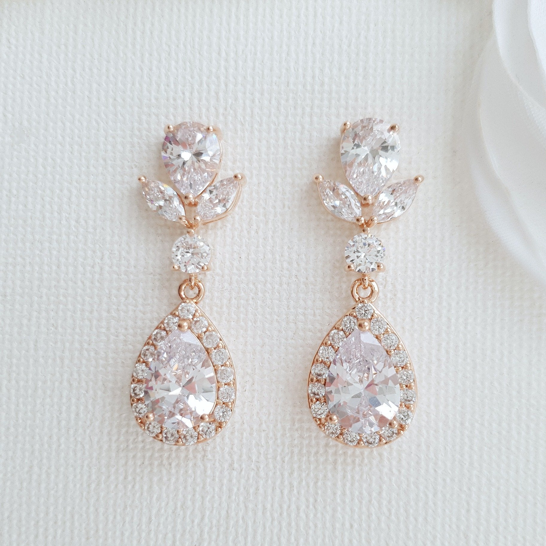 Rose Gold Drop Wedding Earrings-Emma - PoetryDesigns