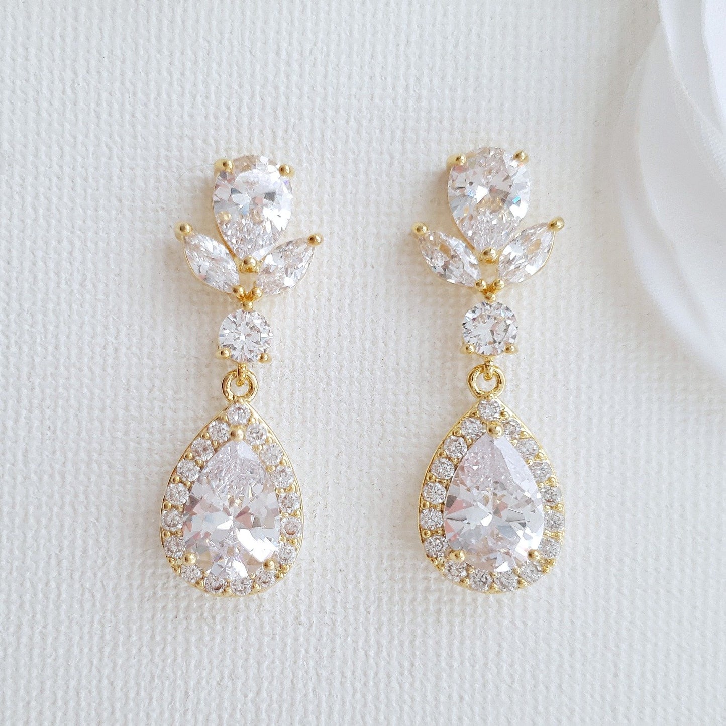 Drop Bridal Earrings Gold-Emma - PoetryDesigns