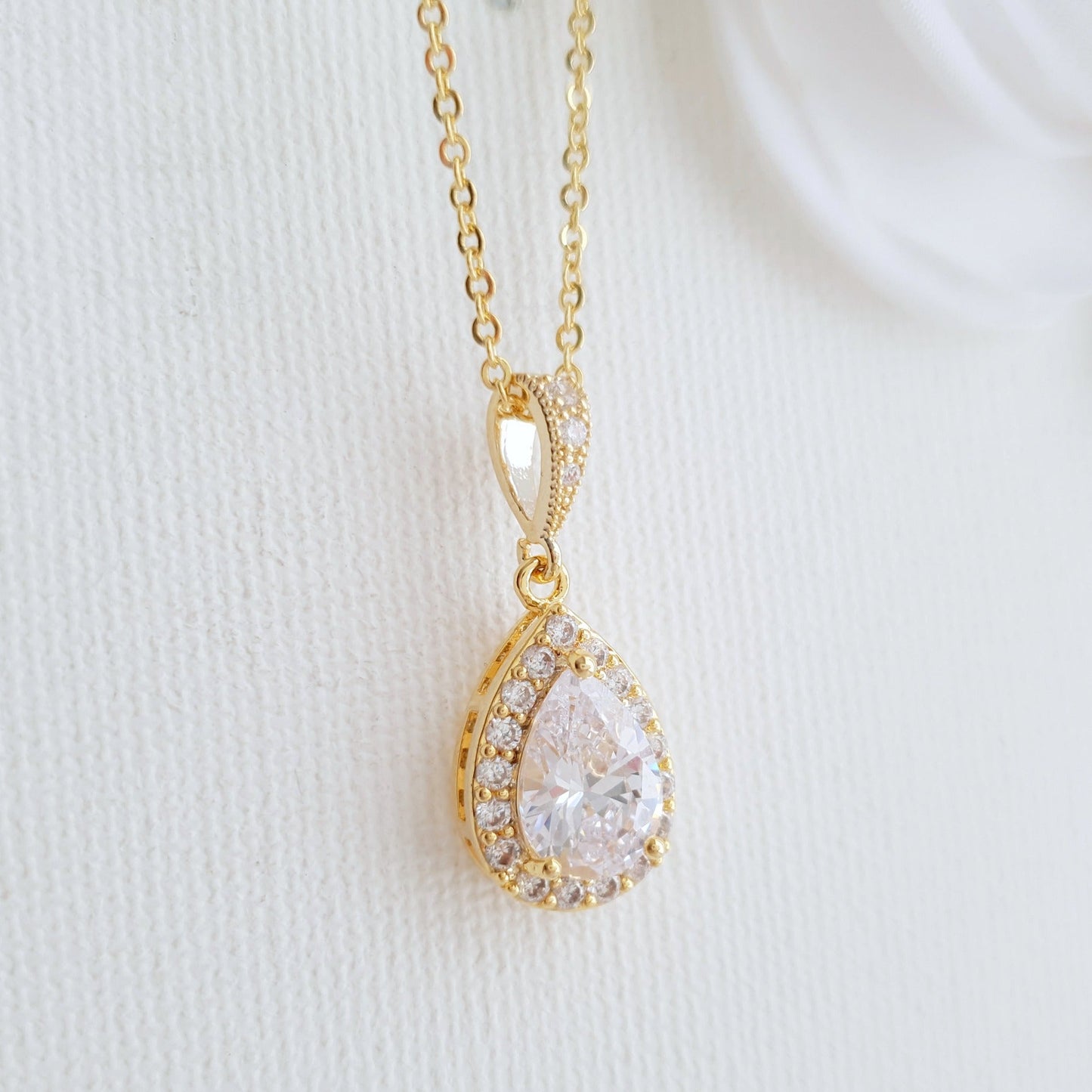 Small Teardrop Gold Pendant Necklace-Emma