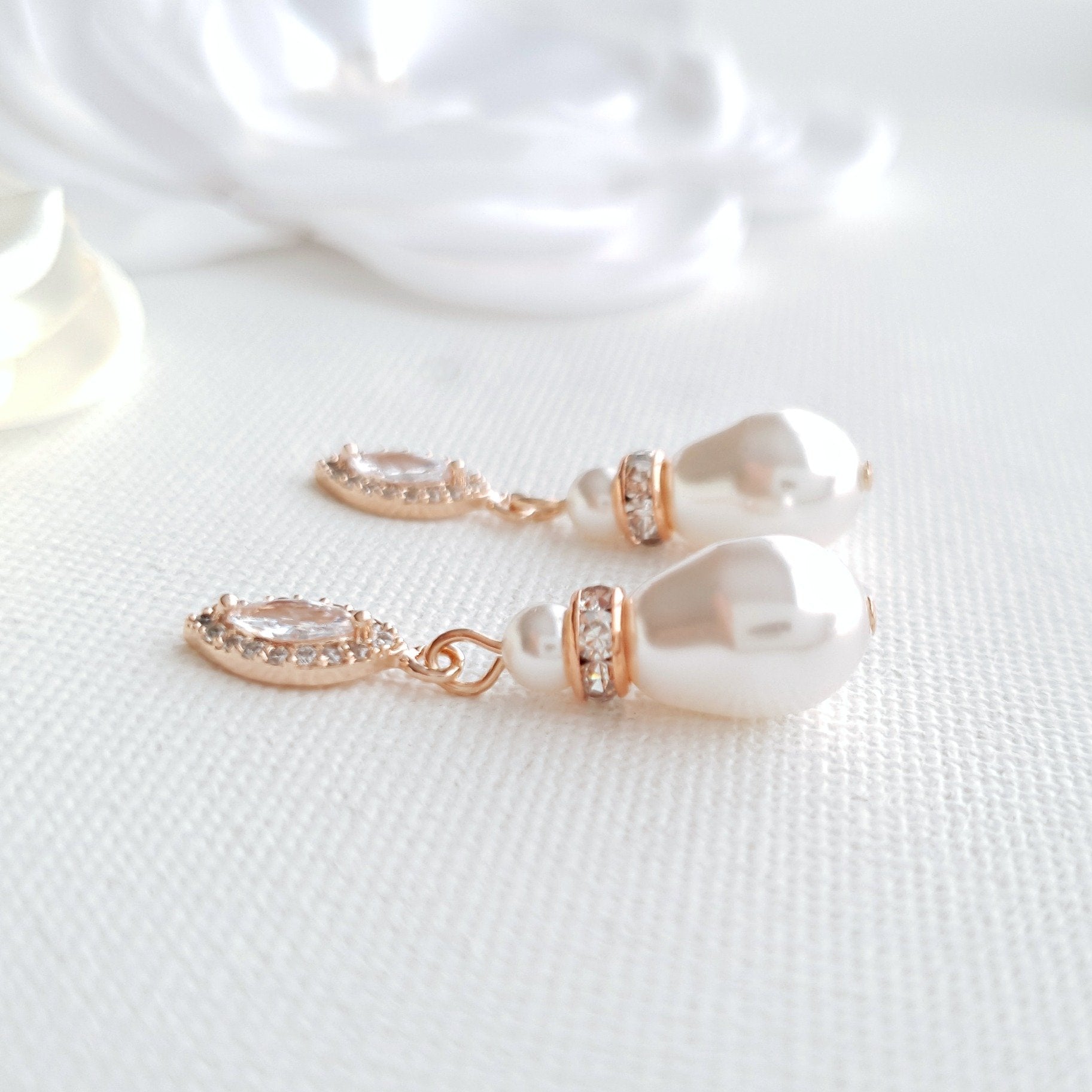 Teardrop Pearl Earrings for Weddings in Silver- Ella - PoetryDesigns
