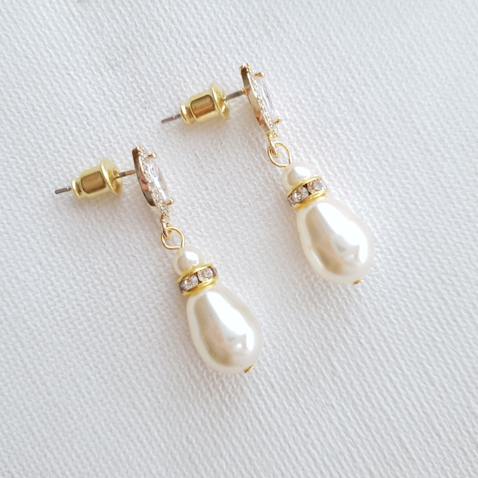 Gold Teardrop Pearl Earrings for Weddings- Ella - PoetryDesigns
