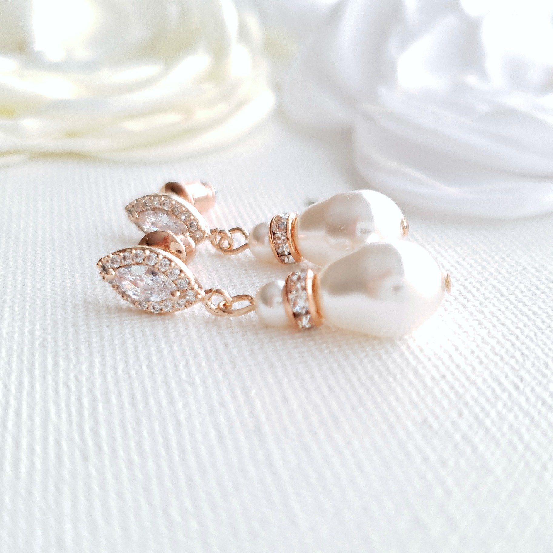 Bridal Teardrop Pearl Earrings Silver