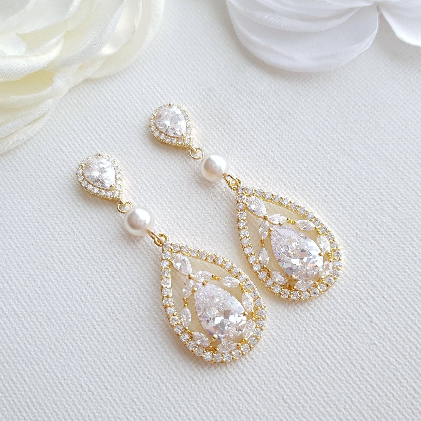 14K Gold Clip On earrings for Brides- Poetry Designs