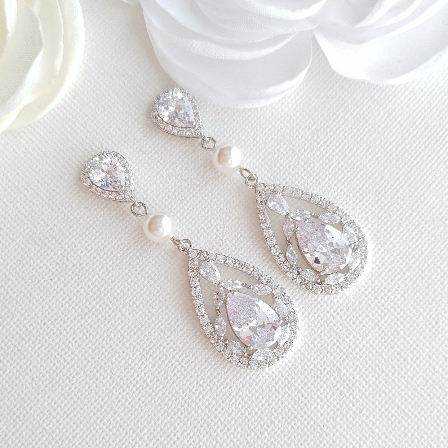 Clip On bridal earrings with pearl & crystal- Poetry Designs