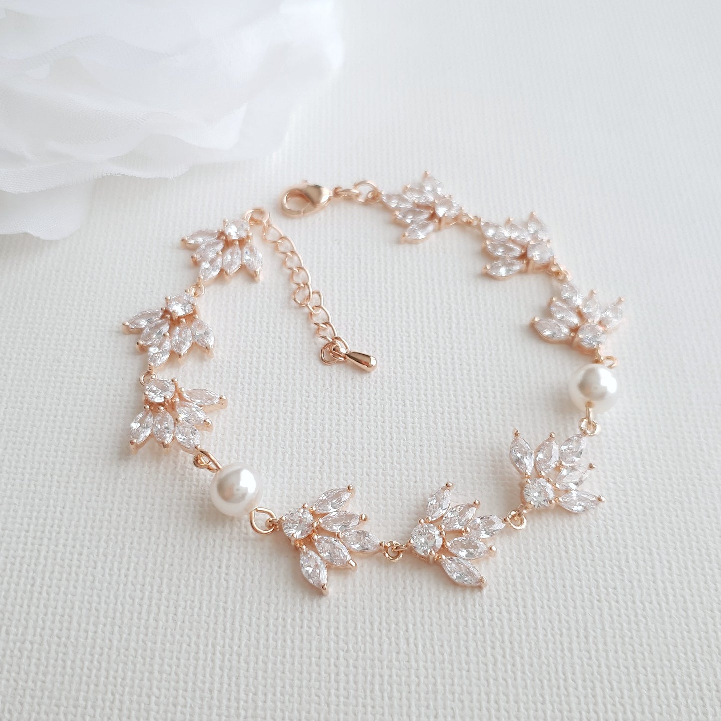 Bracelet de mariage en or avec zircon cubique et perles-Rosa