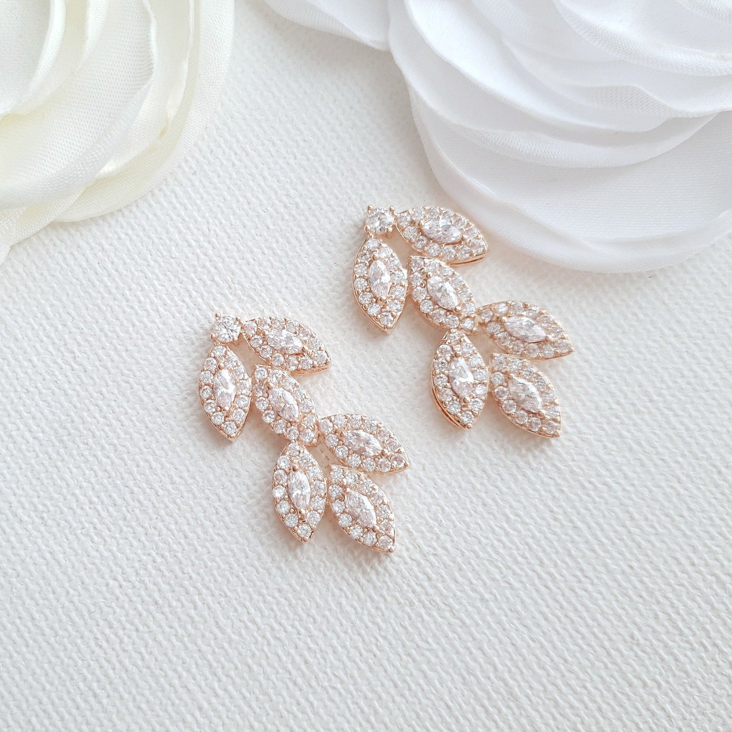 Cubic Zirconia Gold Leaf Stud Earrings- Abby - PoetryDesigns