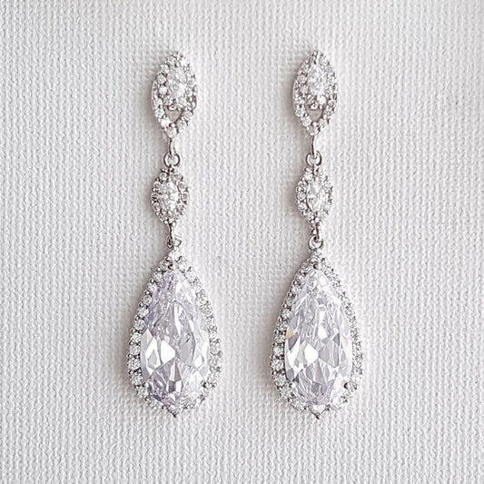 Silver Teardrop Bridal Earrings in Cubic Zirconia- Poetry Designs
