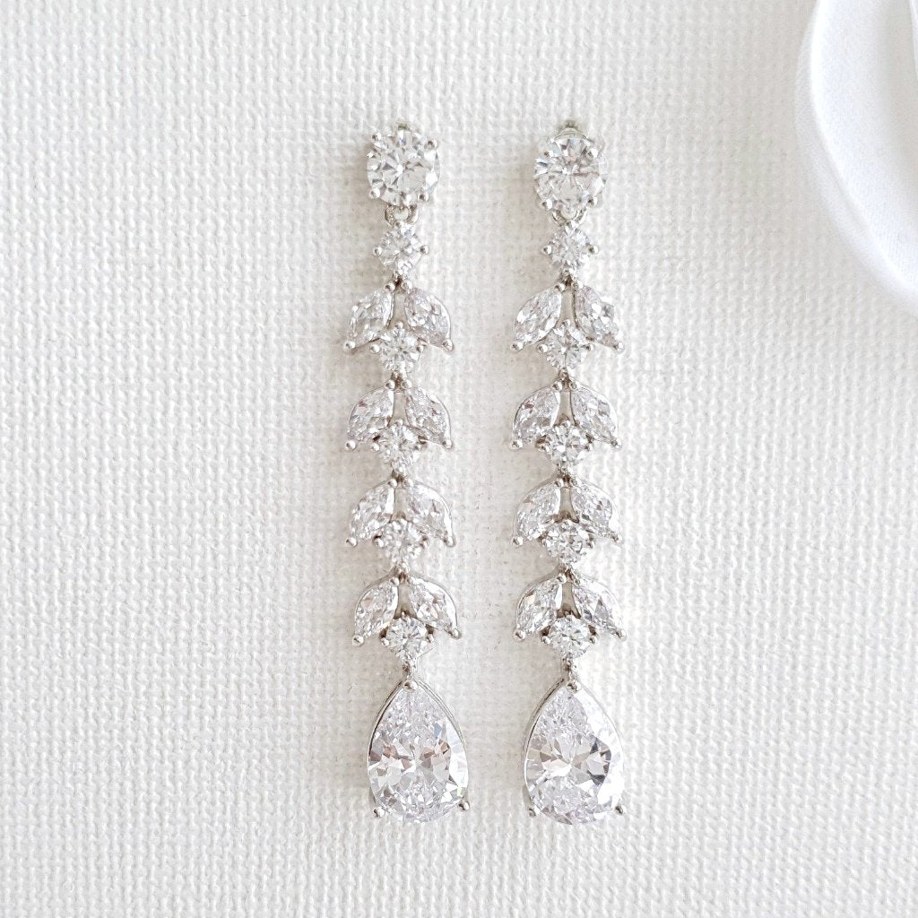 Cubic Zirconia Marquise Bridal Earrings in Silver- Poetry Designs