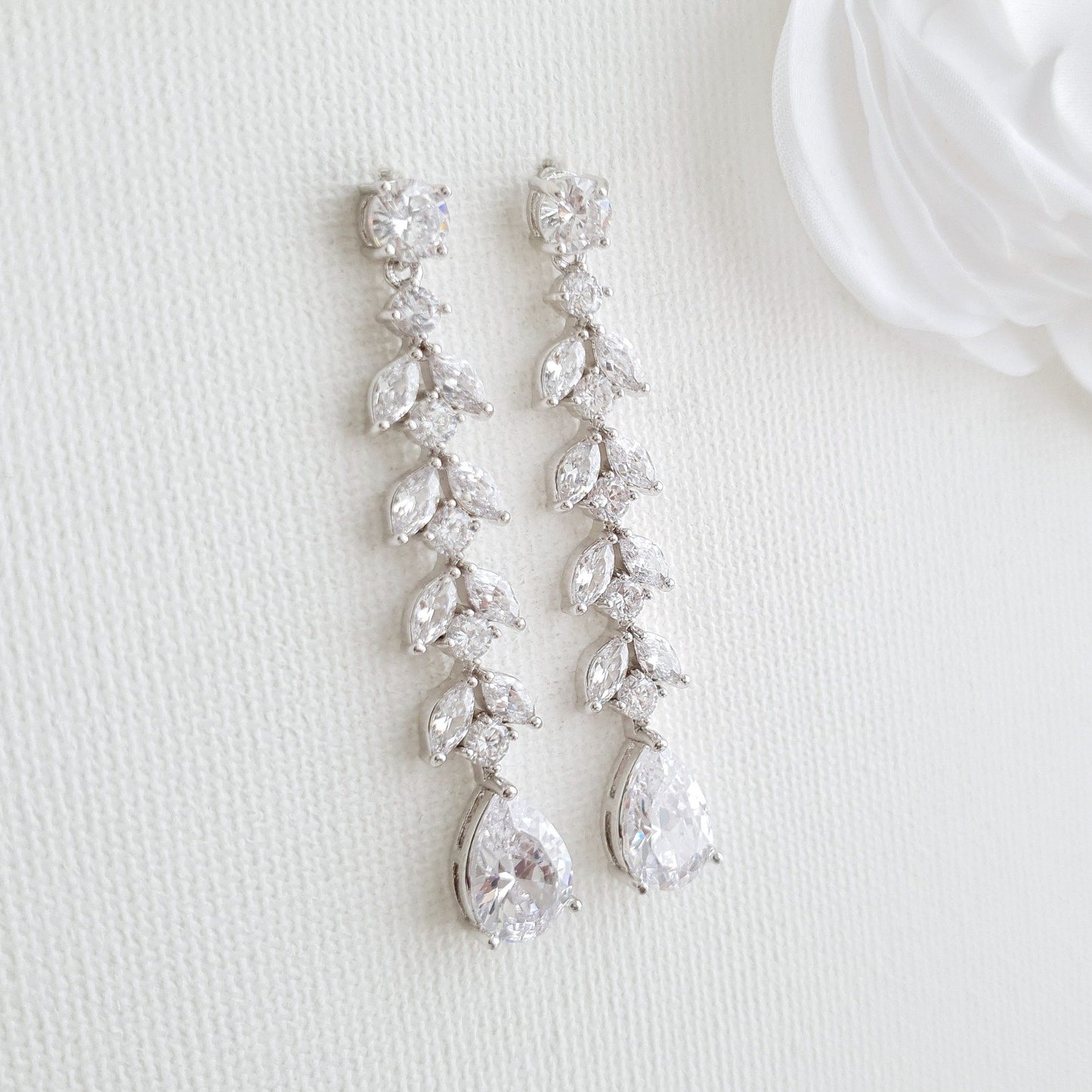 Marquise Bridal Earrings in Leaf Design for Weddings- Poetry Designs