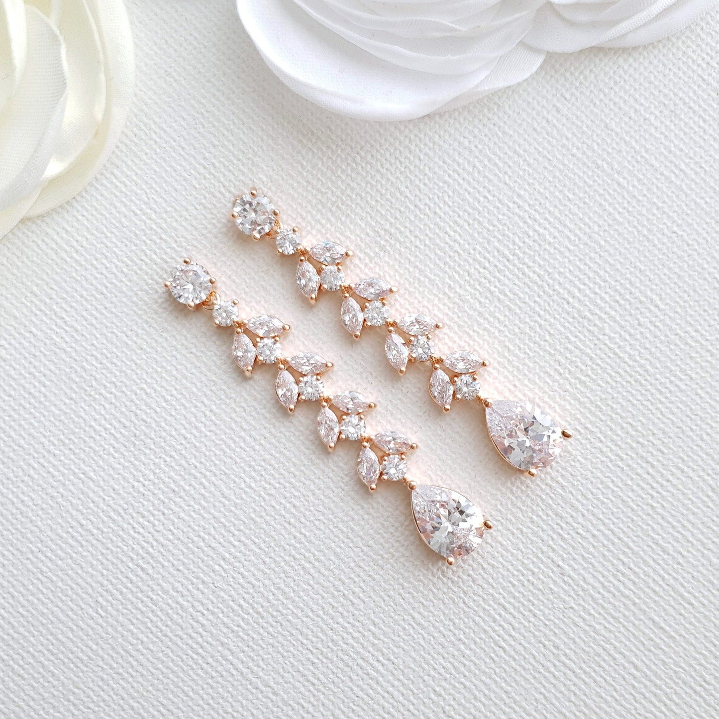 Marquise Bridal Earrings in Rose Gold- Poetry Designs