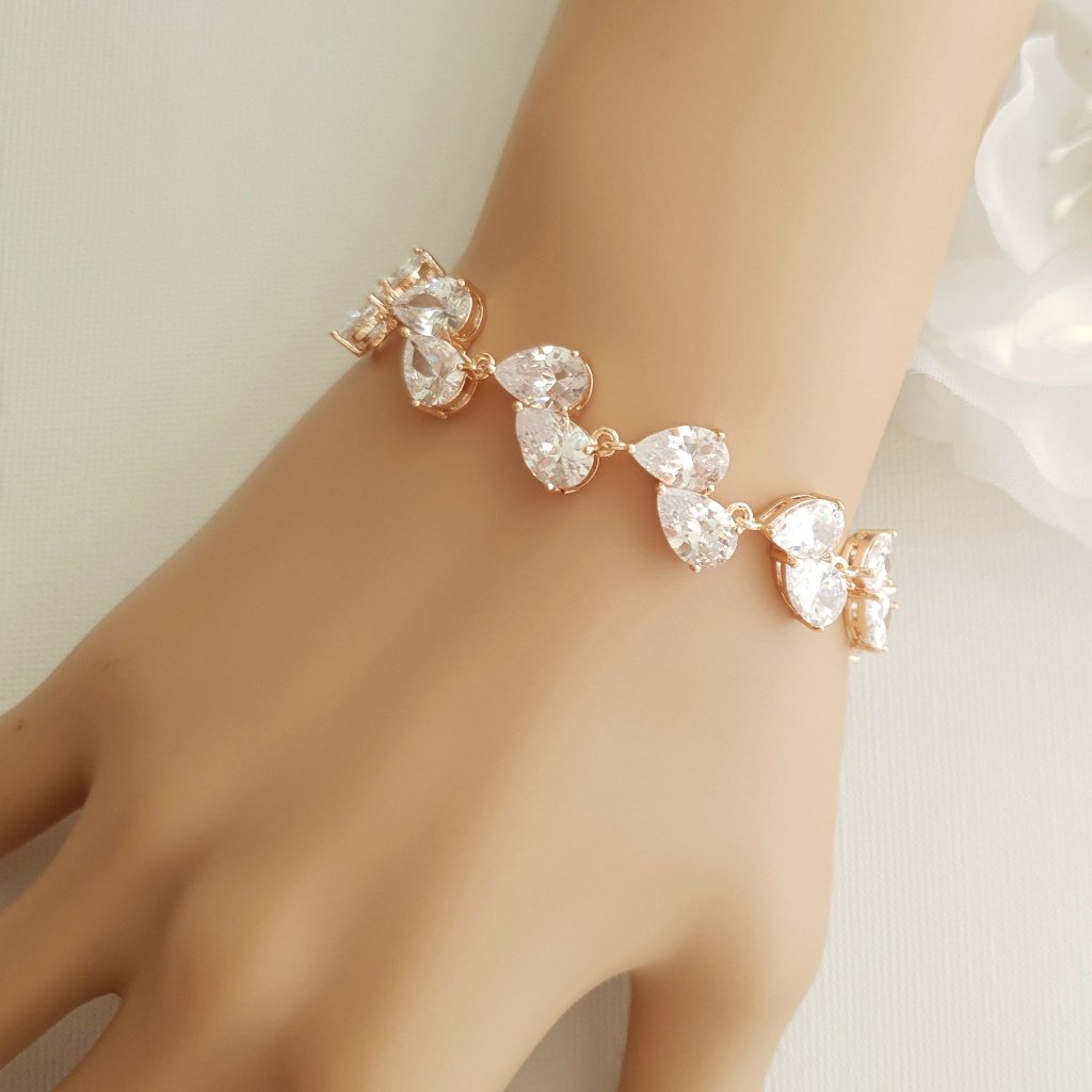 Rose Gold Teardrop Wedding Bracelets- Clara - PoetryDesigns