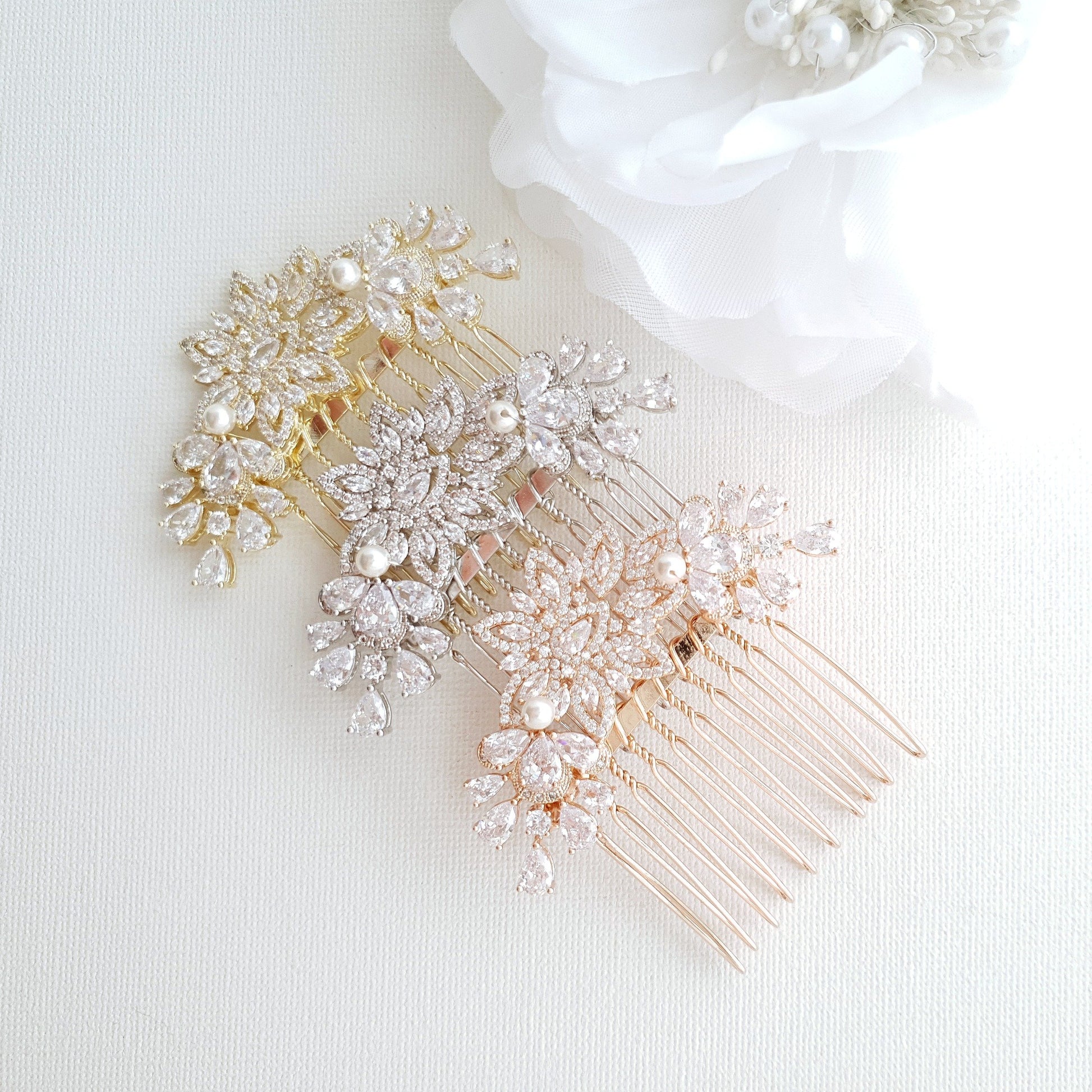 Jeweled Bridal Hair Combs- Lara - PoetryDesigns