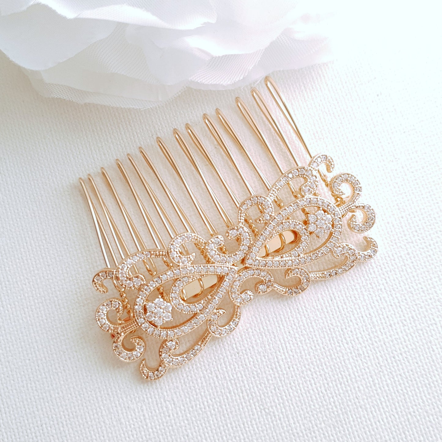 Rose Gold Vintage Bridal Hair Comb-Arletty