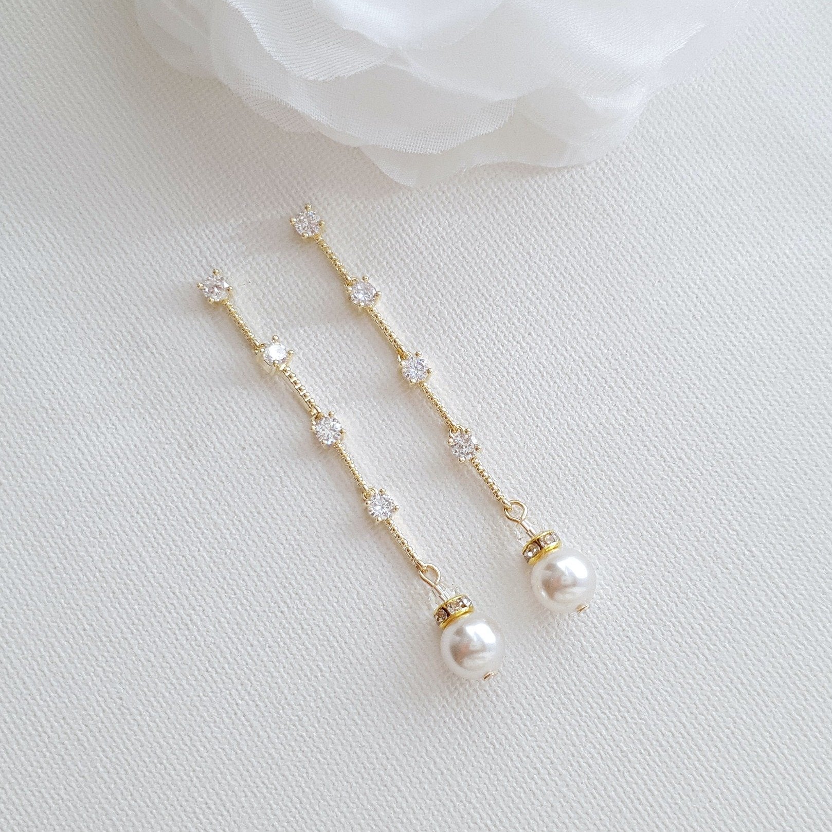 Rose Gold Long Earrings for Brides-Ginger - PoetryDesigns