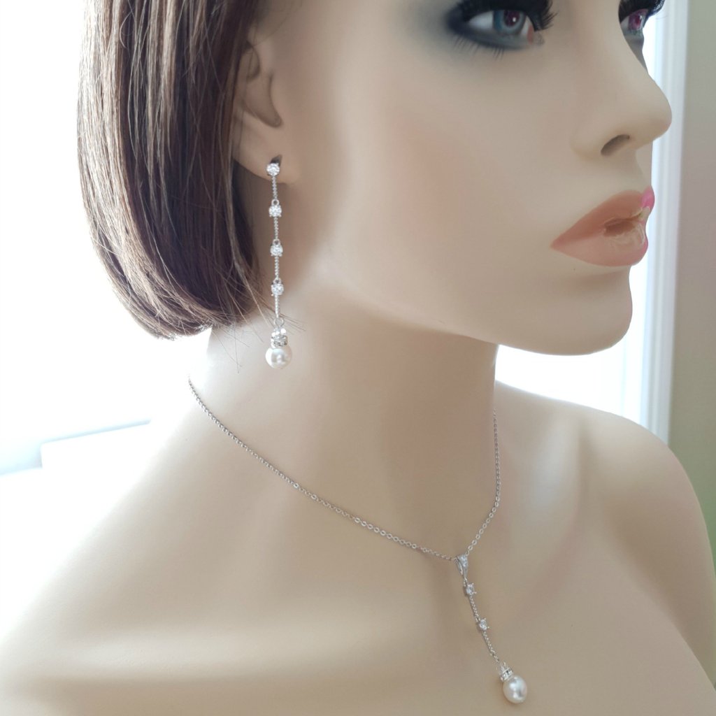 Slim Necklace Earring Bridal Jewelry Set- Ginger - PoetryDesigns