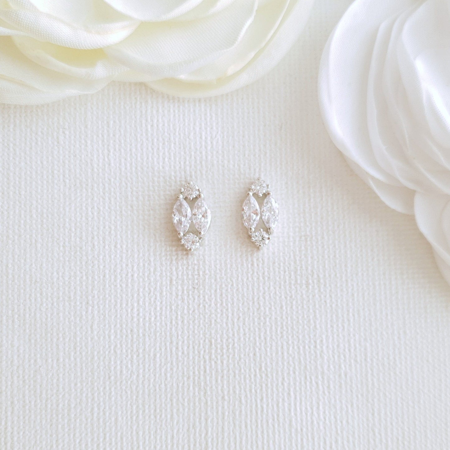 Cute Rose Gold Diamond Shaped Stud Earrings-Hayley - PoetryDesigns