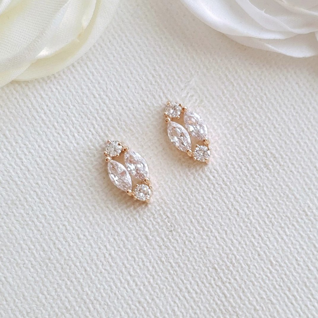 Cute Rose Gold Diamond Shaped Stud Earrings -Poetry Designs