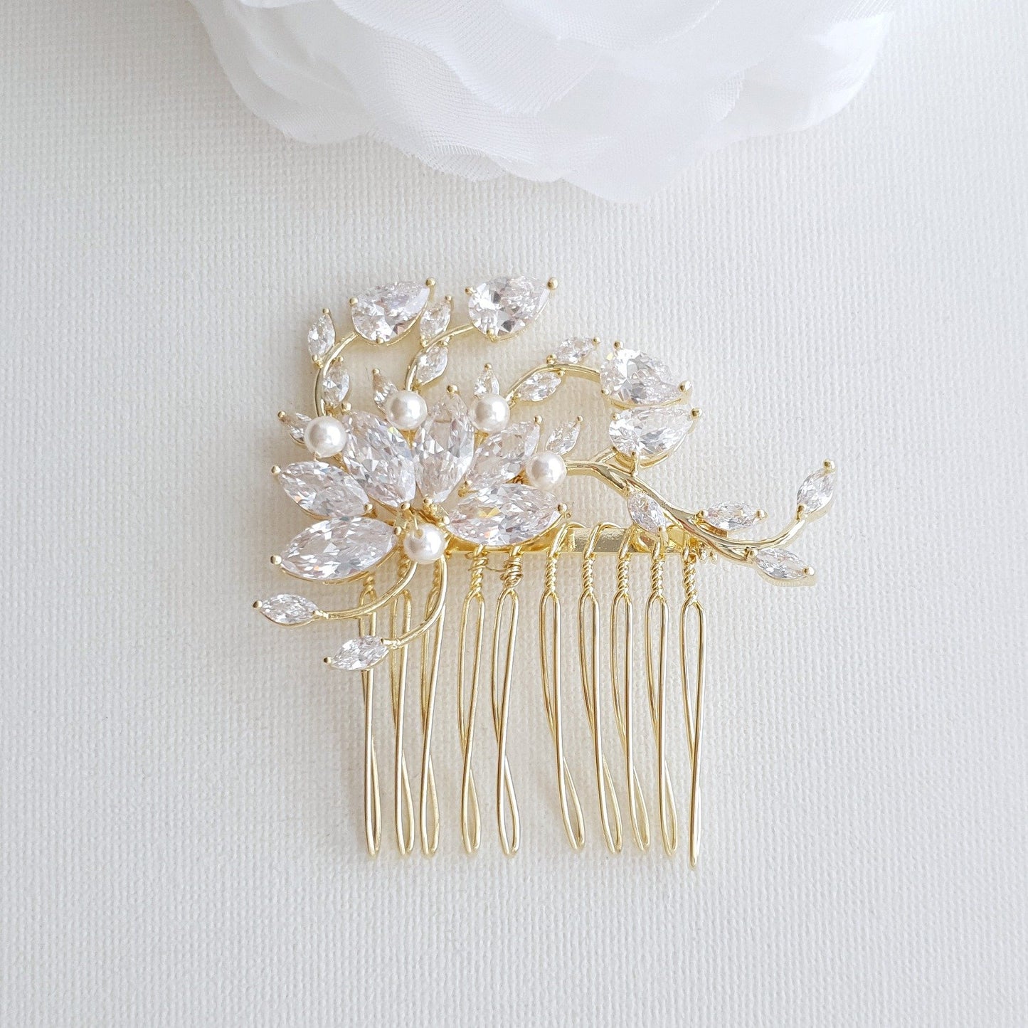 Small Flower Rose Gold Bridal Hair Comb -Kika - PoetryDesigns