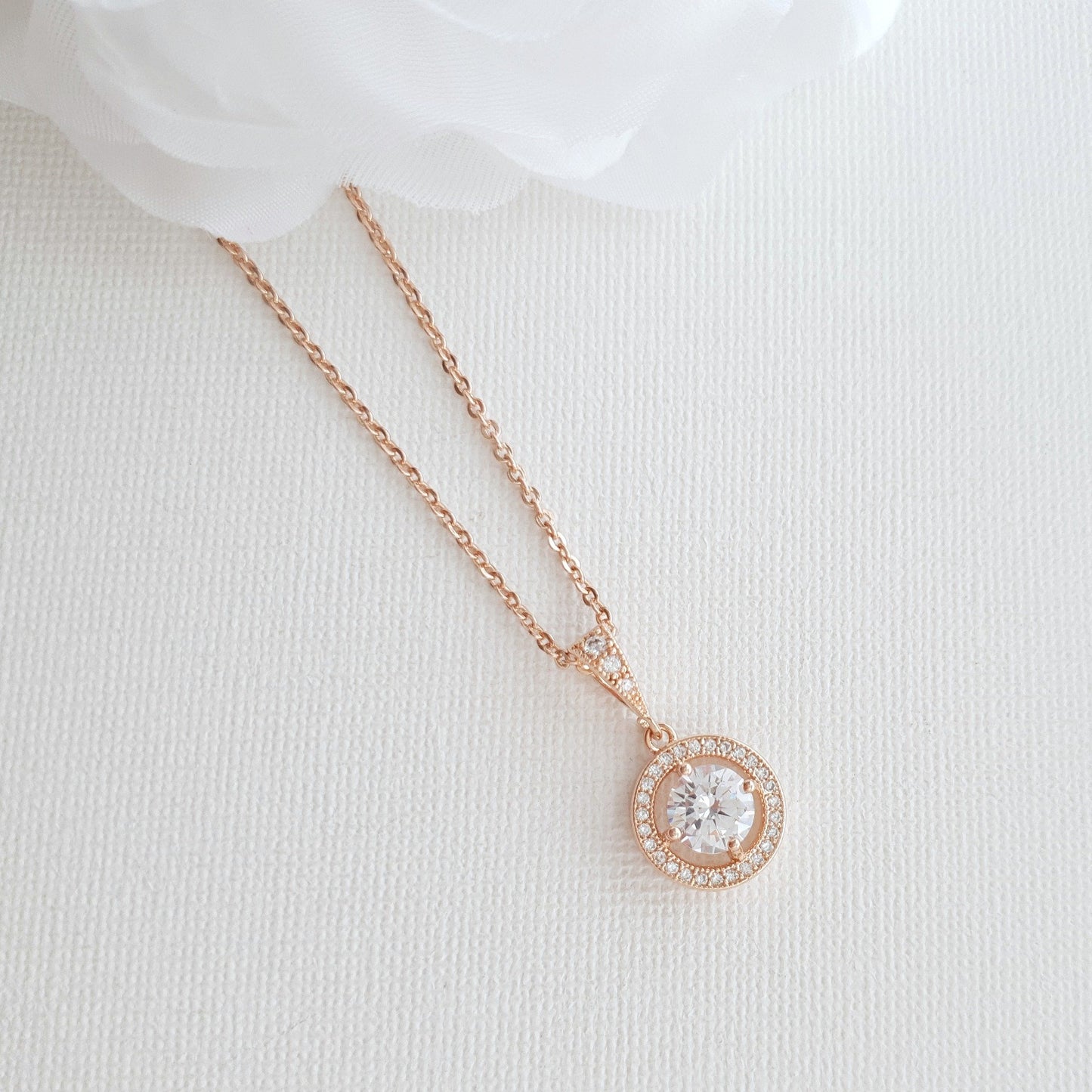 Circle Pendant Necklace in Solid Cubic Zirconia- Denise - PoetryDesigns