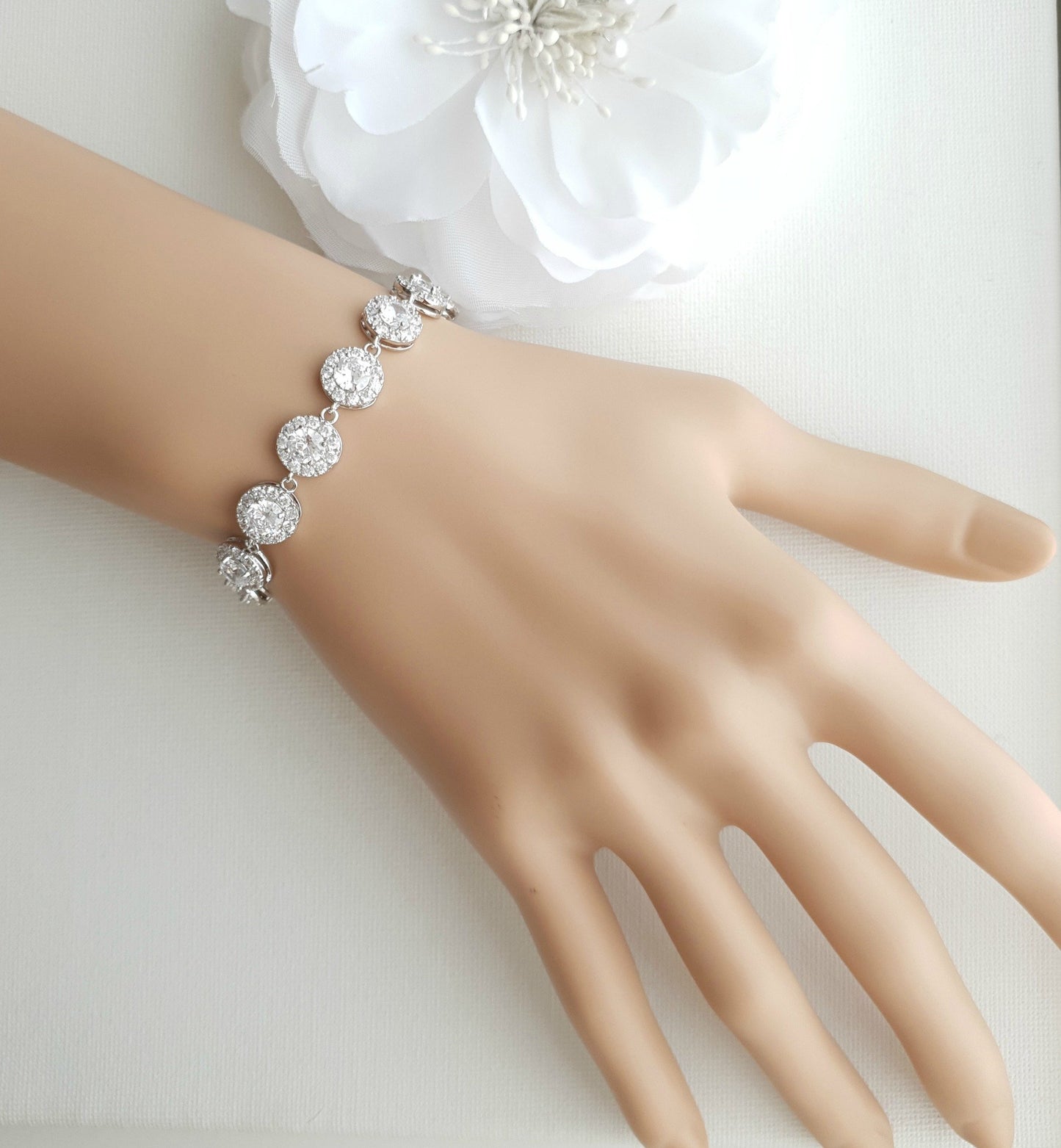 Gold Bridal Bracelet for Weddings in Round Cubic Zirconia -Cristle - PoetryDesigns