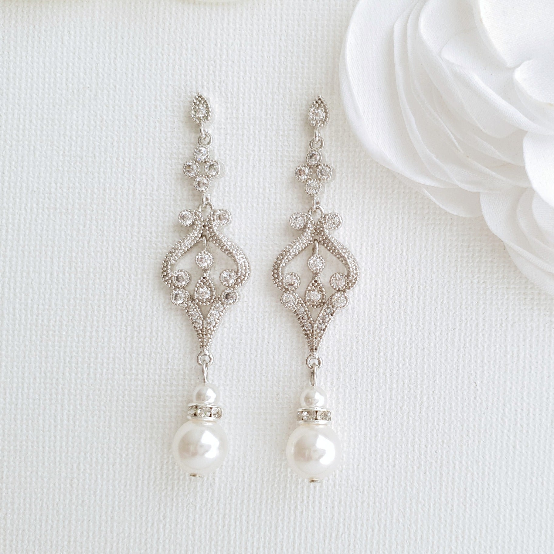 Vintage Pearl Drop Earrings with Round Pearls- Poetry Designs