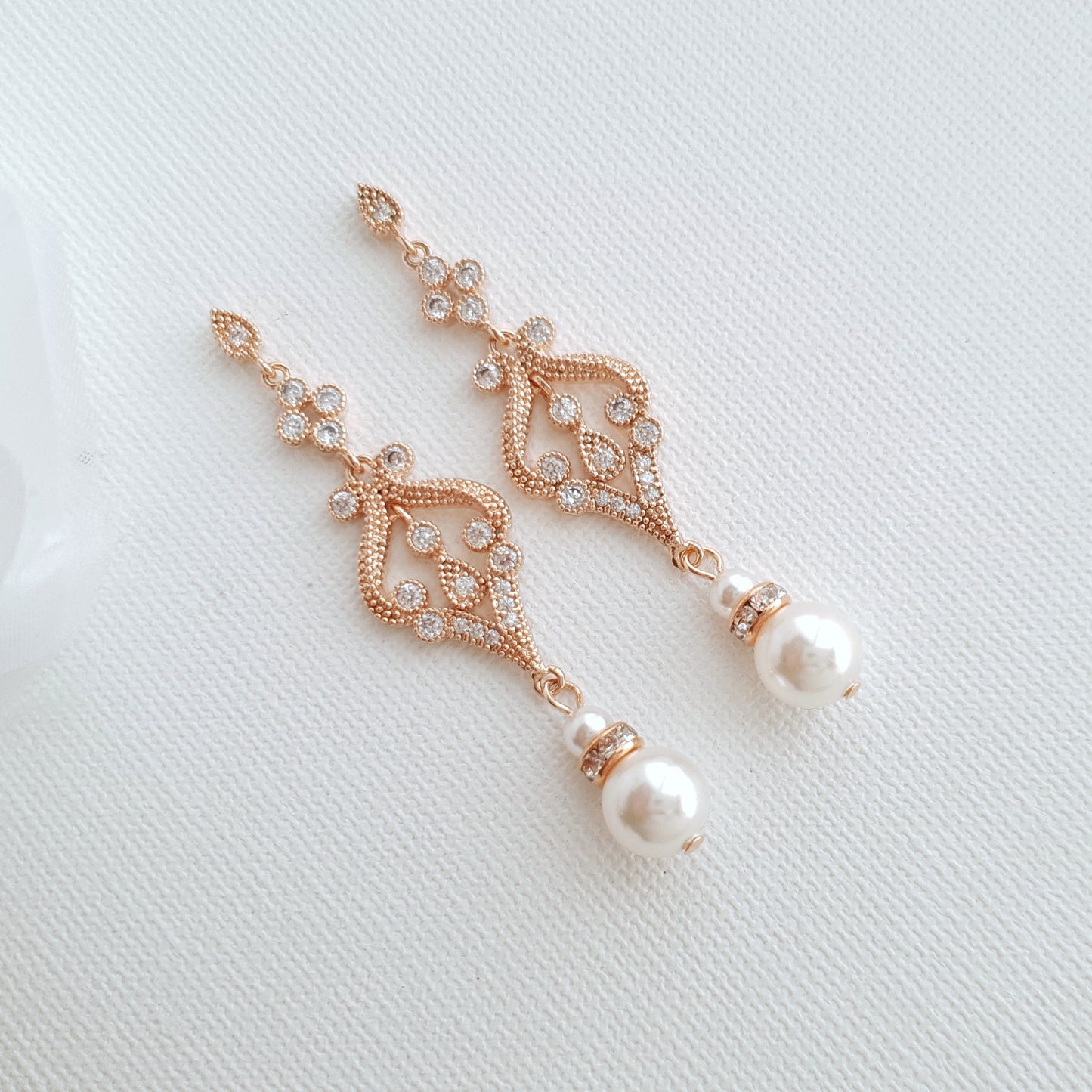 Vintage Pearl Wedding Earrings with round pearls- Poetry Designs