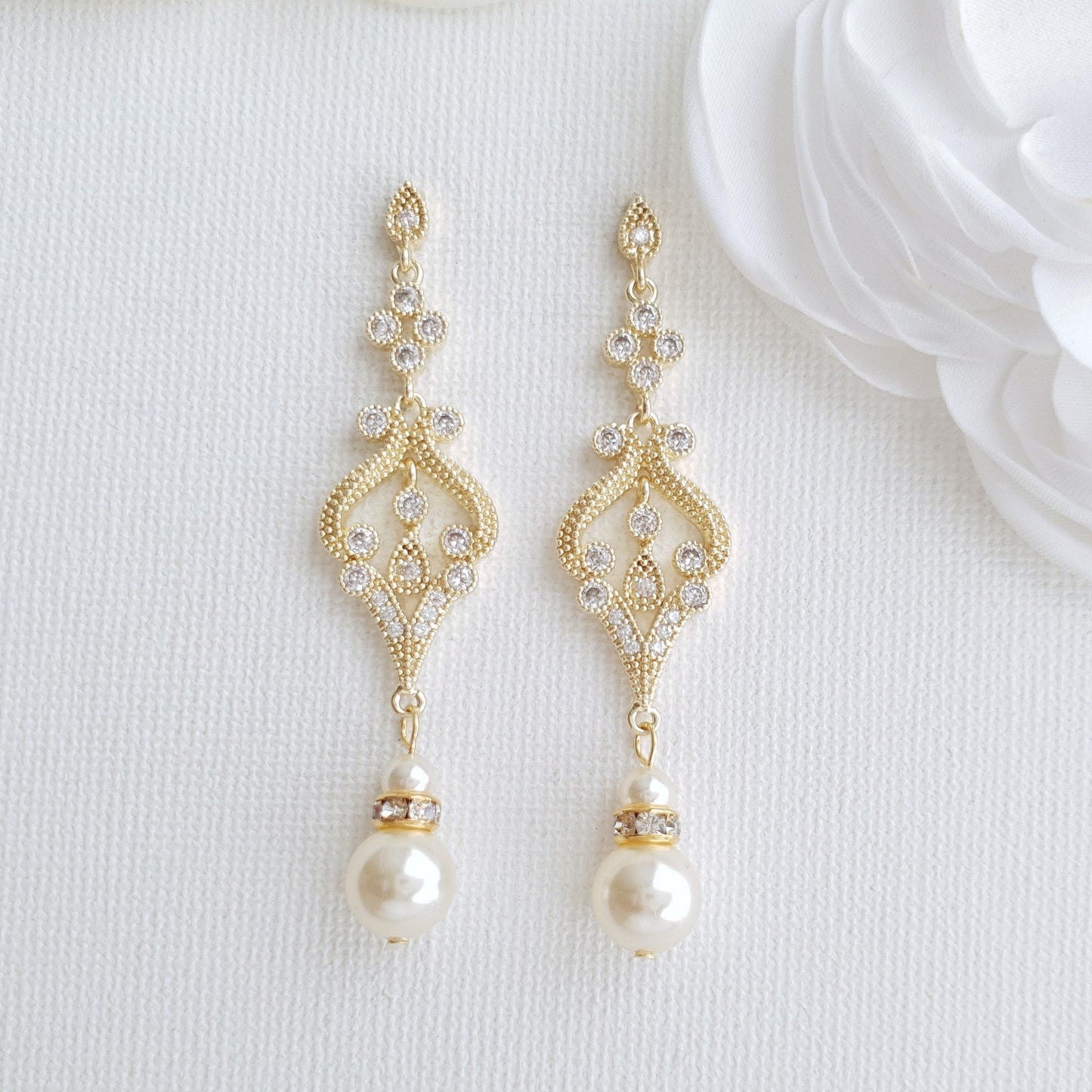Vintage Bridal Earrings in Rose Gold-Elizabeth - PoetryDesigns