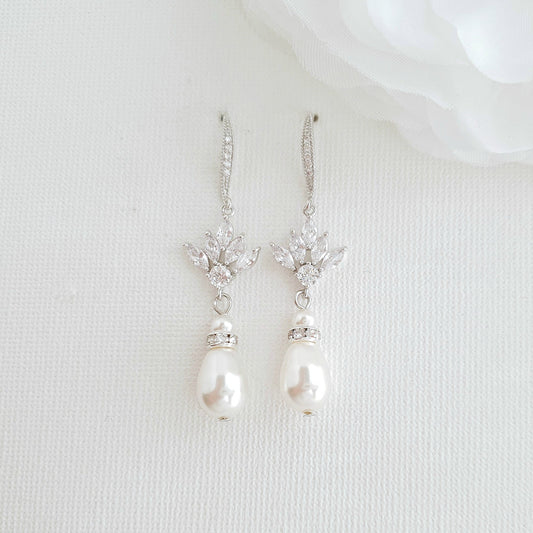 Boucles d'oreilles pendantes de mariée avec perles et cristaux-Rosa