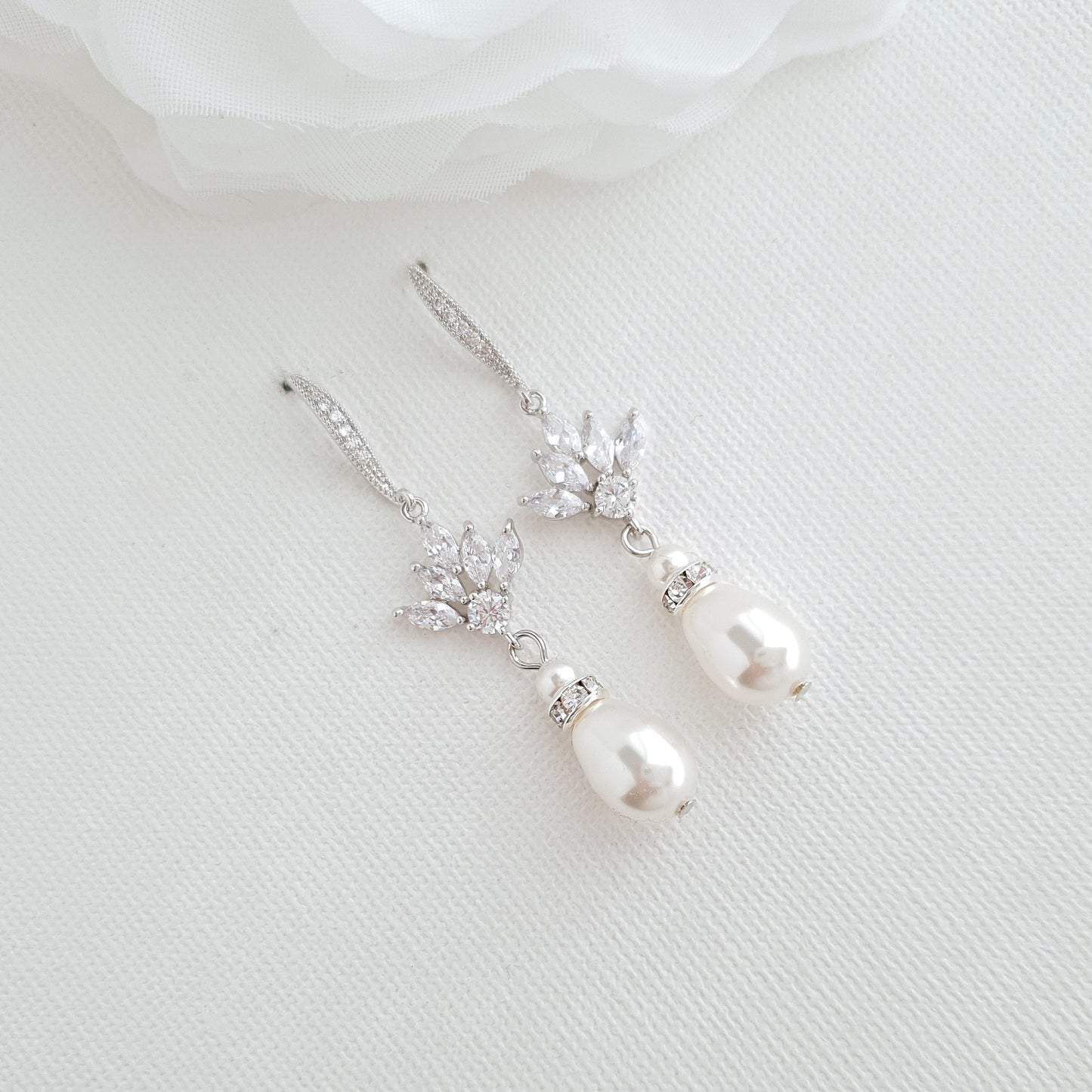 Bridal Dangle Earrings with Pearls & Crystals-Rosa