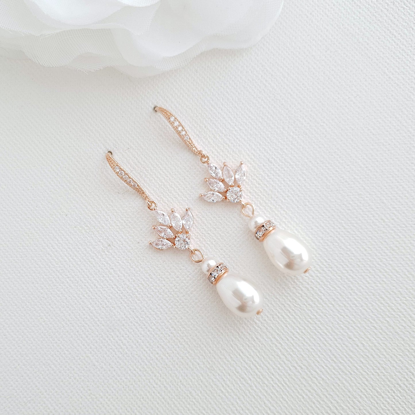 Rose Gold Pearl Drop Dangle Earrings for Weddings-Rosa