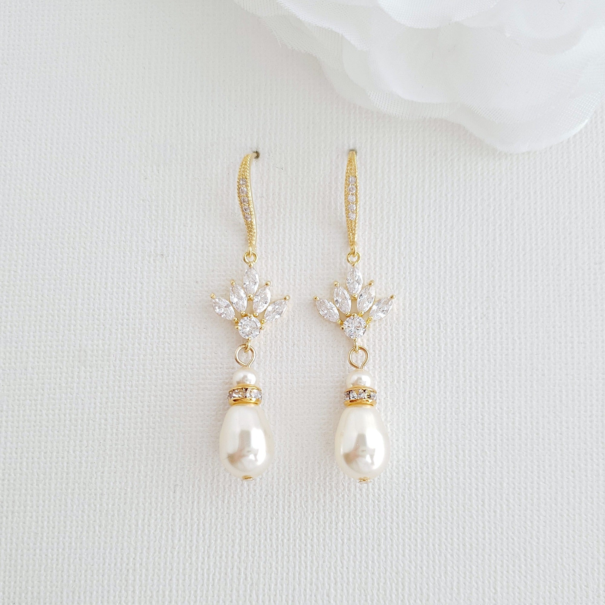 White Pearl 2024 Dangle Earrings.Crystal.Jeweled.Post Earrings.Statement.Bridal.Wedding.Formal.Small Earrings.Vintage.Stud.Gold.Gift.Handmade.