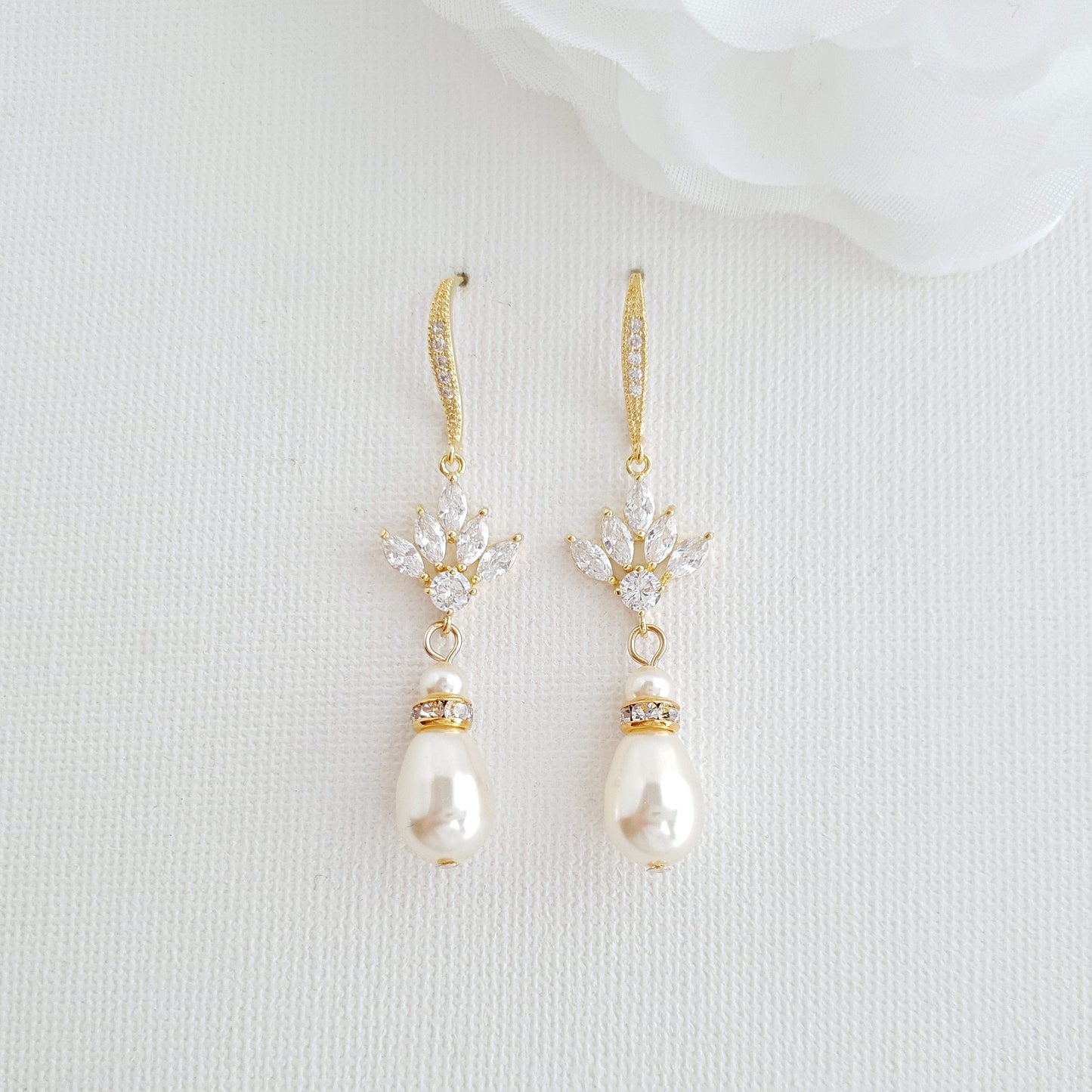 Gold and Pearl Dangle Earrings for Weddings-Rosa