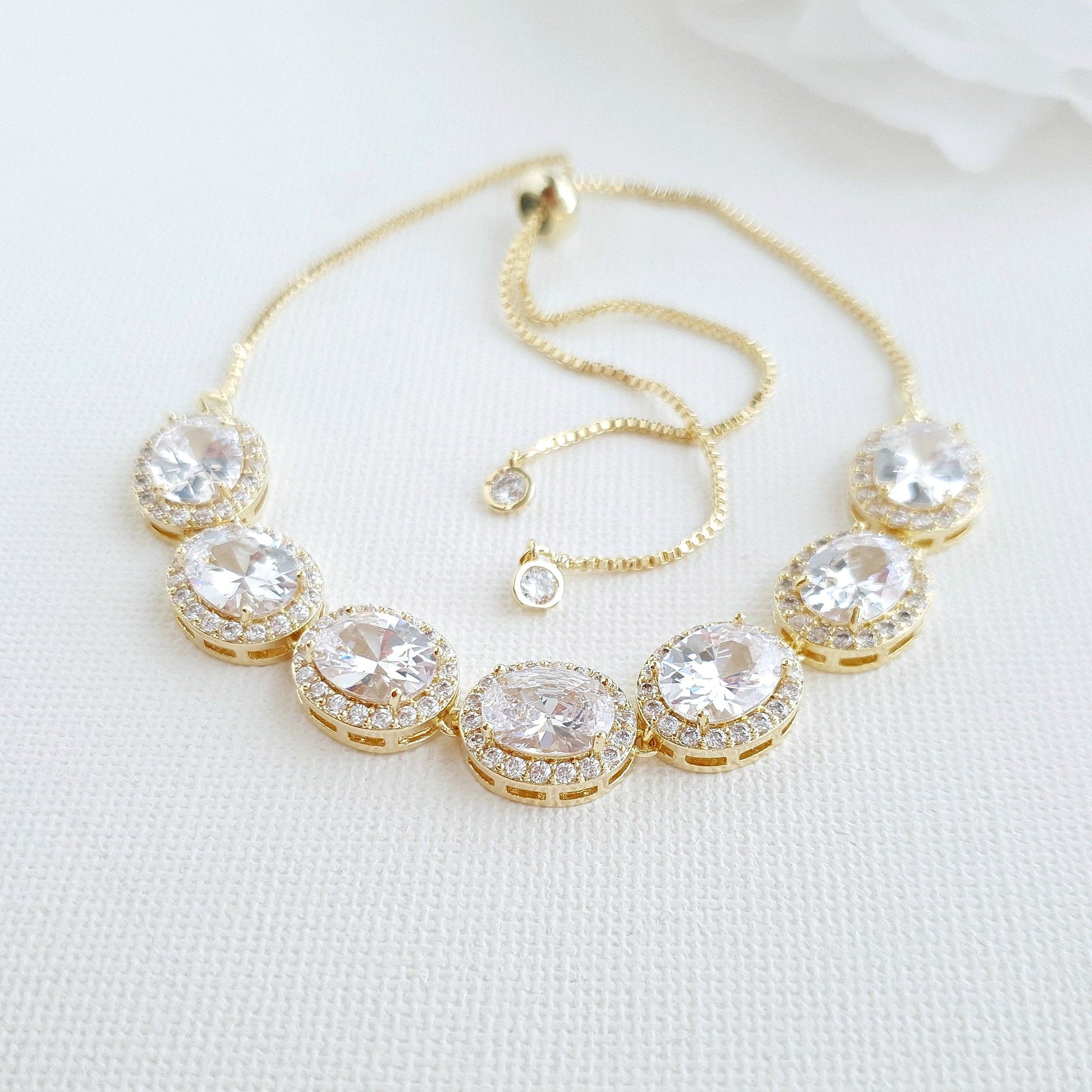 Gold and Cubic Zirconia Bridal Bracelet- Emily - PoetryDesigns